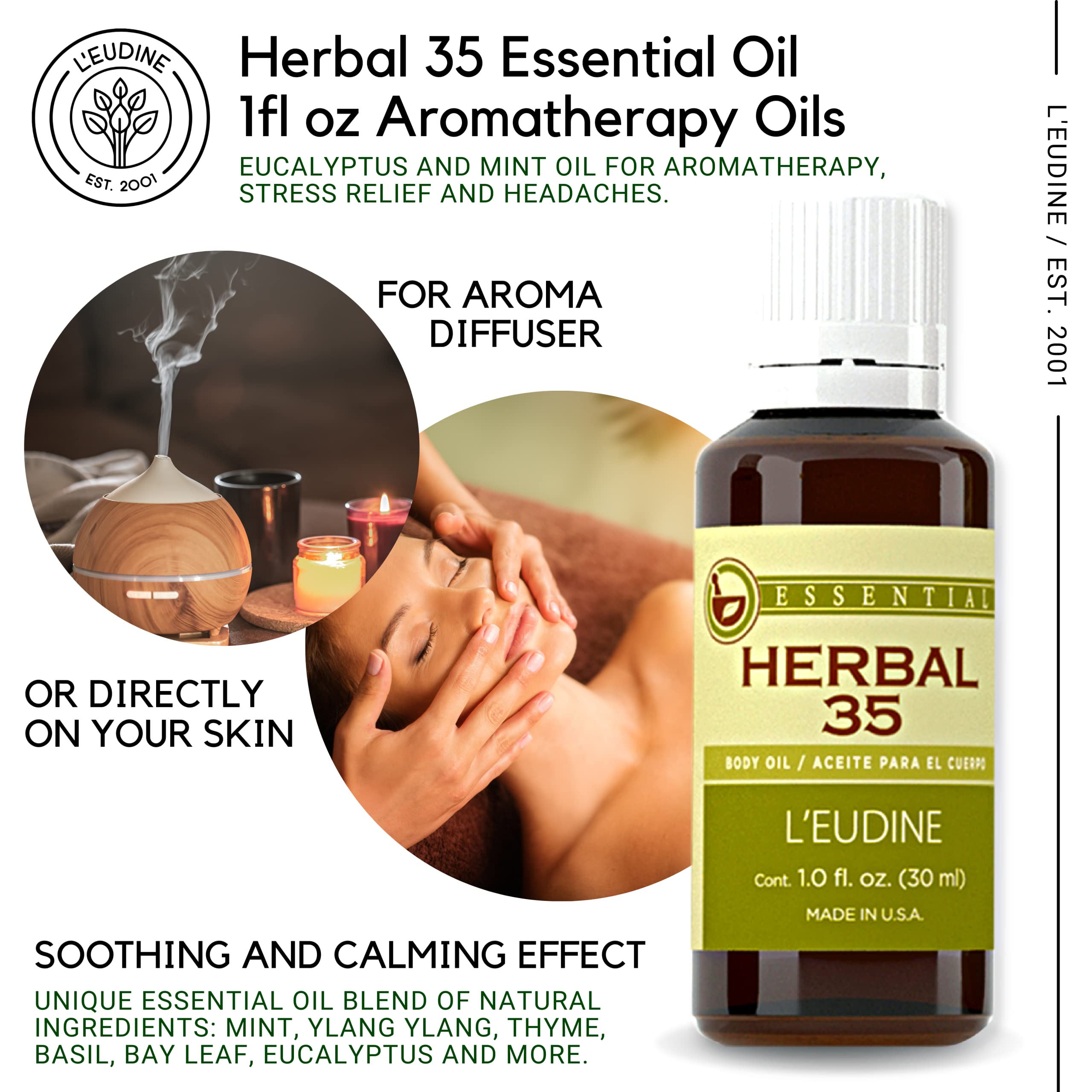 L'eudine Herbal 35 Essential Oil, Soothing and Calming Eucalyptus Essential Oil, Powerful Blend L'eudine uk supplements