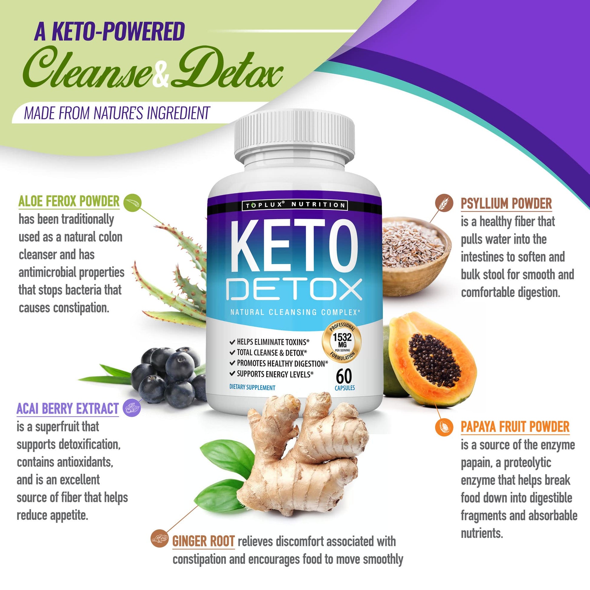 Toplux Keto Detox Pills Advanced Cleansing Extract – 1532 Mg Natural Acai Colon Toplux uk supplements