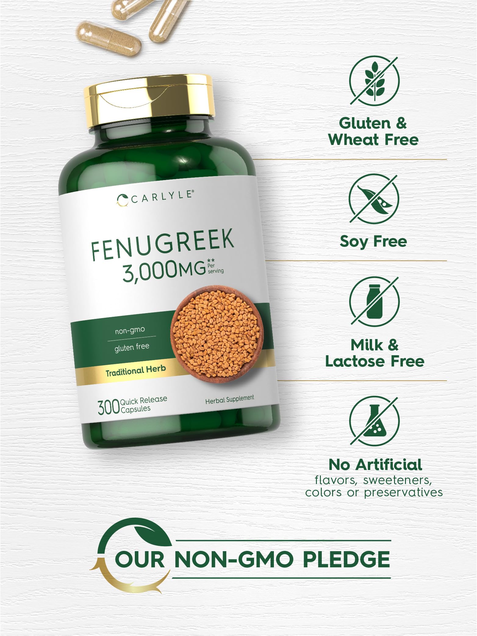 Carlyle Fenugreek Capsules 3000 mg | 300 Count | Non-GMO & Gluten Free Extract Carlyle uk supplements
