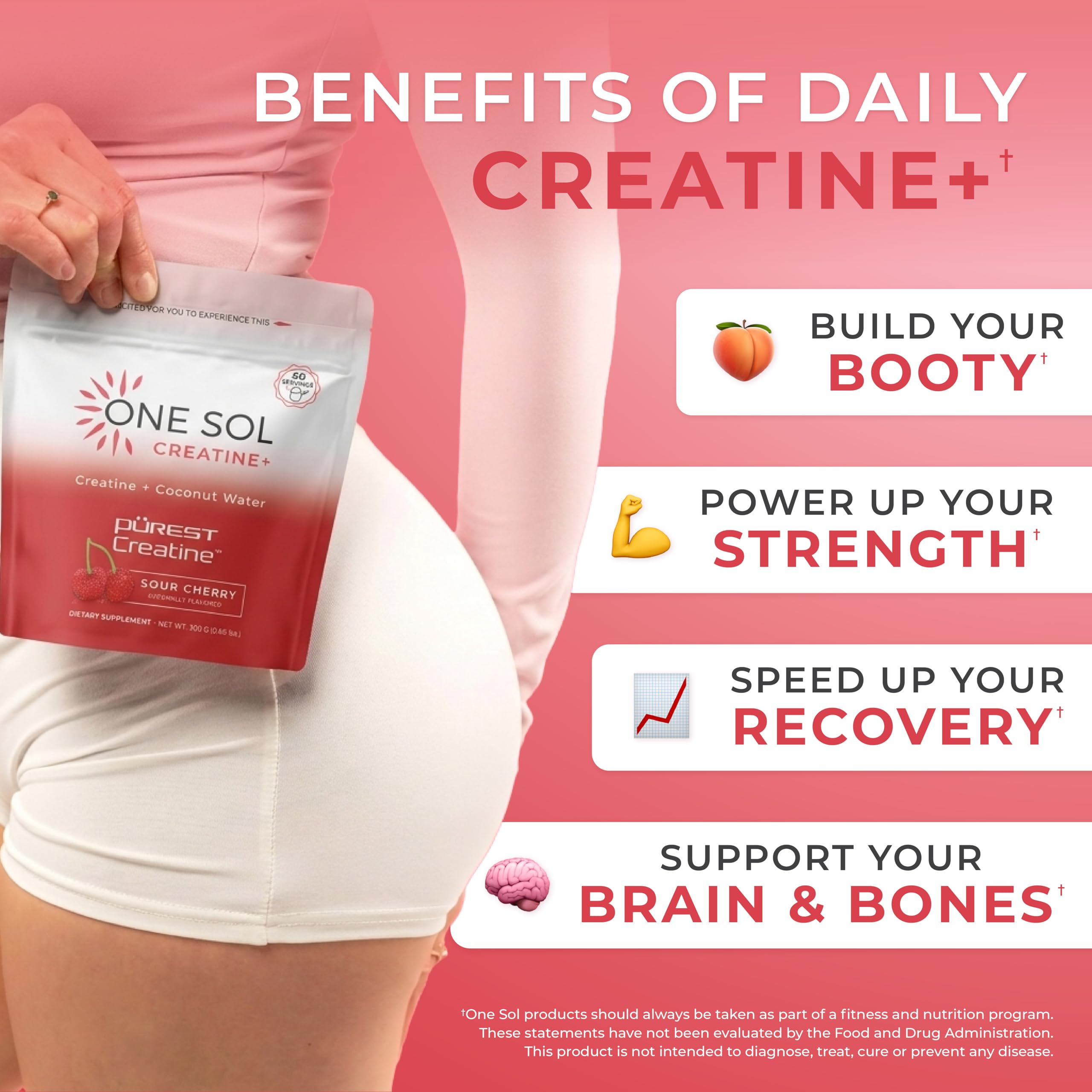 One Sol Creatine for Women, All Natural Women's Creatine Powder w Pure Creatine & Coconut Water, Increase Lean Muscle Mass, Reduce Recovery Time, Promote Brain & Bone Health (Sour Cherry, 60 Servings) One Sol uk supplements