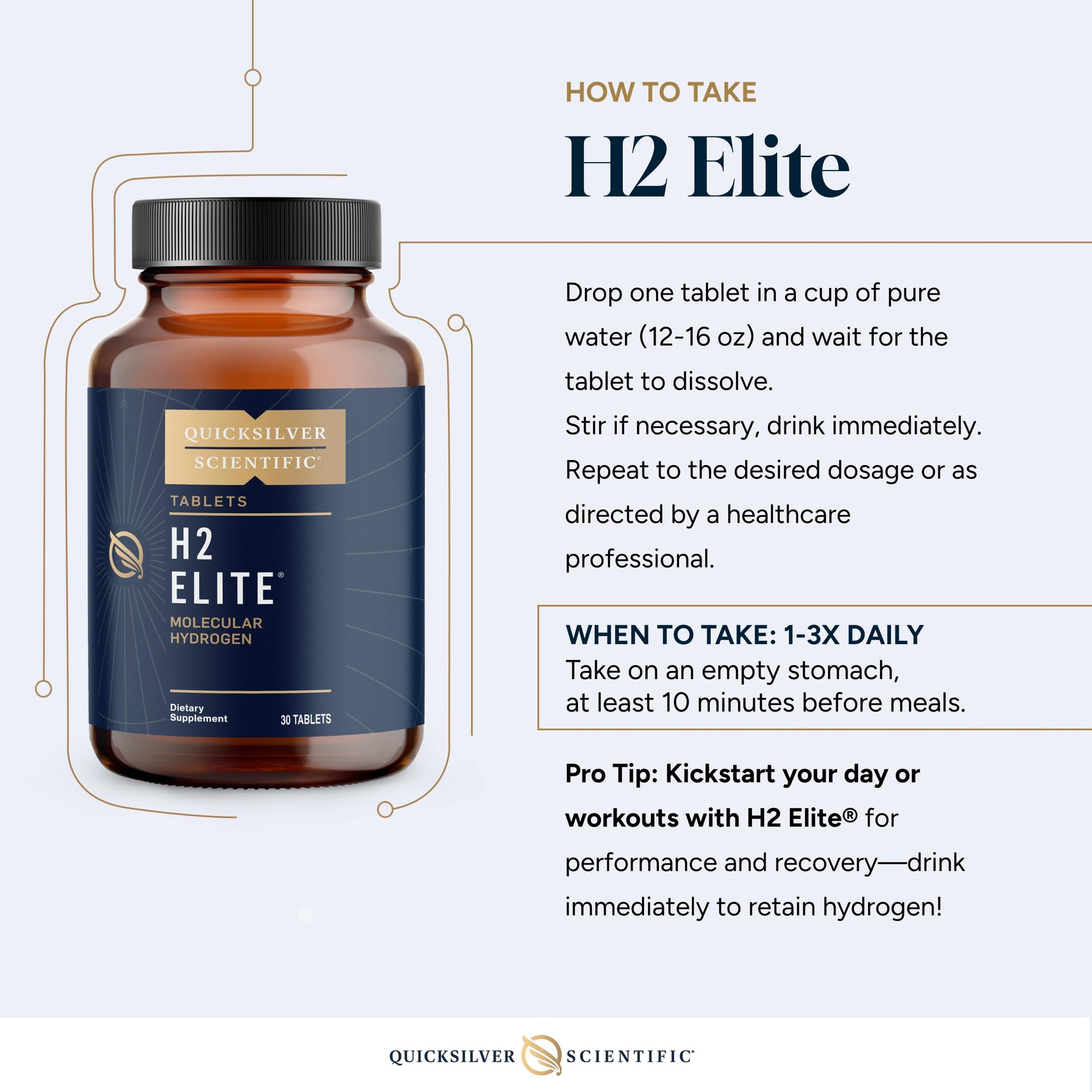 Quicksilver Scientific H2 Elite - Molecular Hydrogen for Energy + Metabolism Support, Water Tablets Perfect for Open Containers - Magnesium Malate Drink Additive (30 Molecular Hydrogen Tablets) Quicksilver Scientific uk supplements