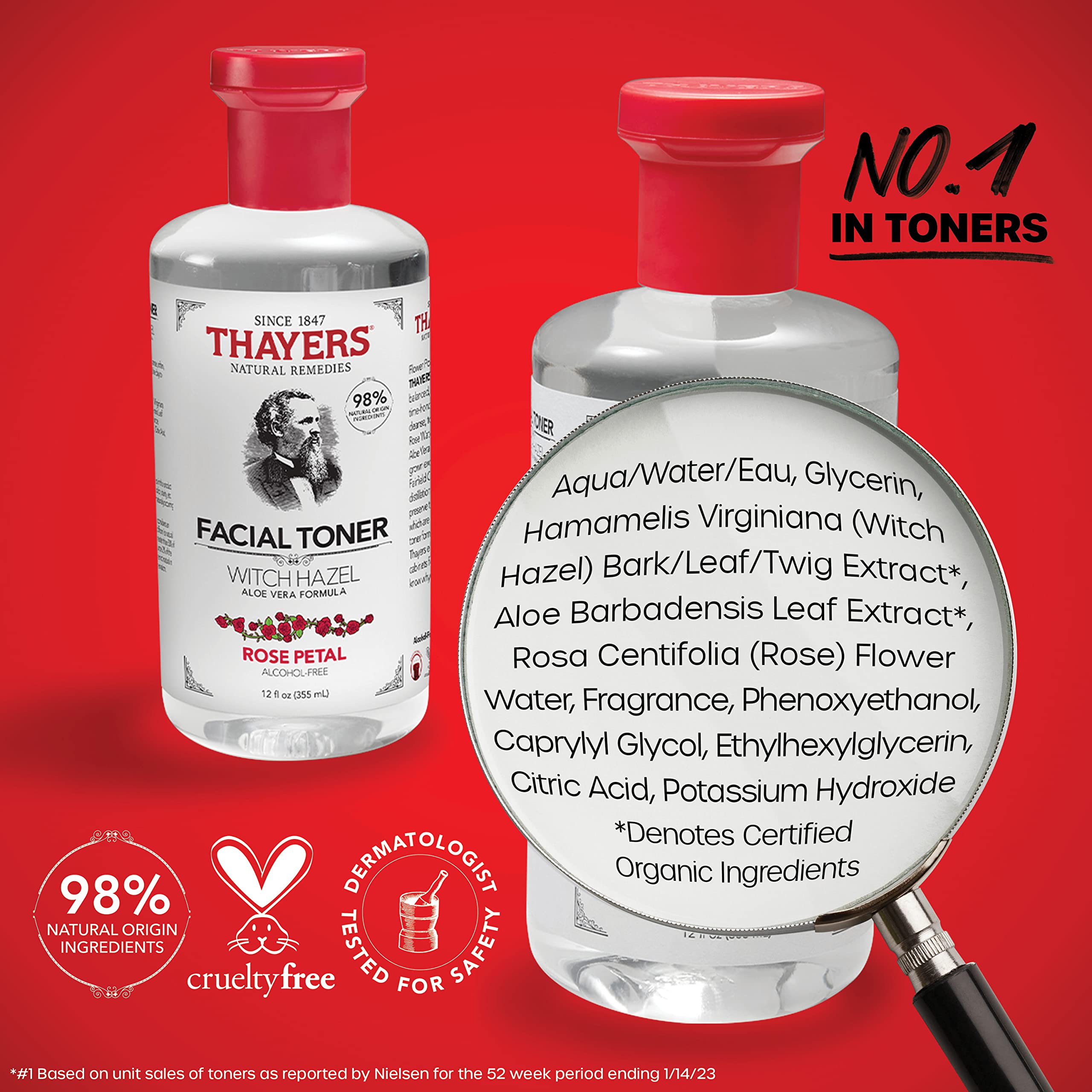 Thayers Alcohol-Free, Hydrating Rose Petal Witch Hazel Facial Toner 12 oz + 3oz THAYERS uk supplements
