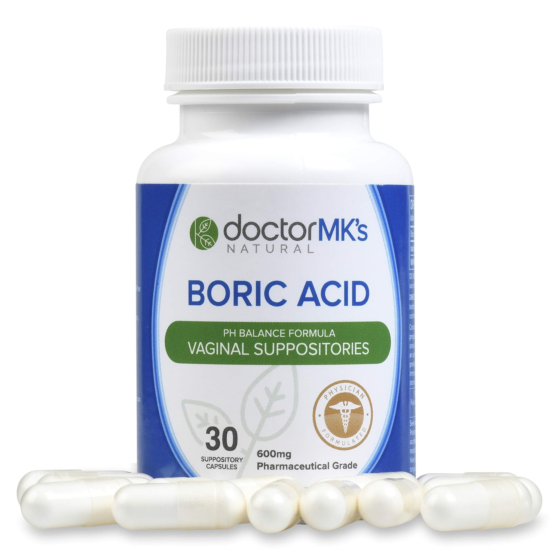 doctor MK's NATURAL Boric Acid Suppositories (600mg) for Healthy Feminine pH Support doctor MK's NATURAL uk supplements