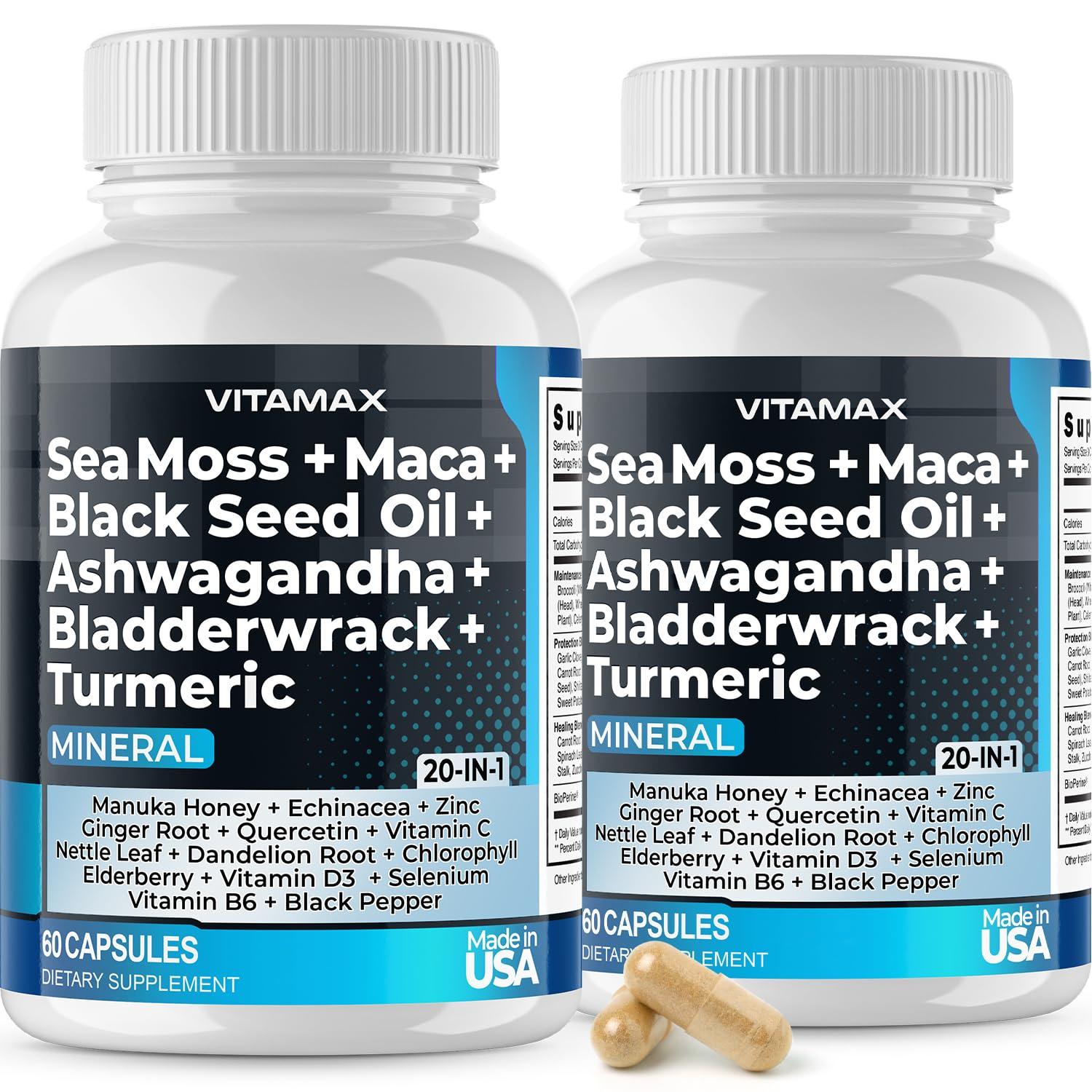 Sea Moss 3000mg Maca 1000mg Black Seed Oil 2000mg Ashwagandha 1000mg Bladderw Vitamax uk supplements