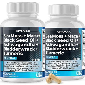 Sea Moss 3000mg Maca 1000mg Black Seed Oil 2000mg Ashwagandha 1000mg Bladderw Vitamax uk supplements