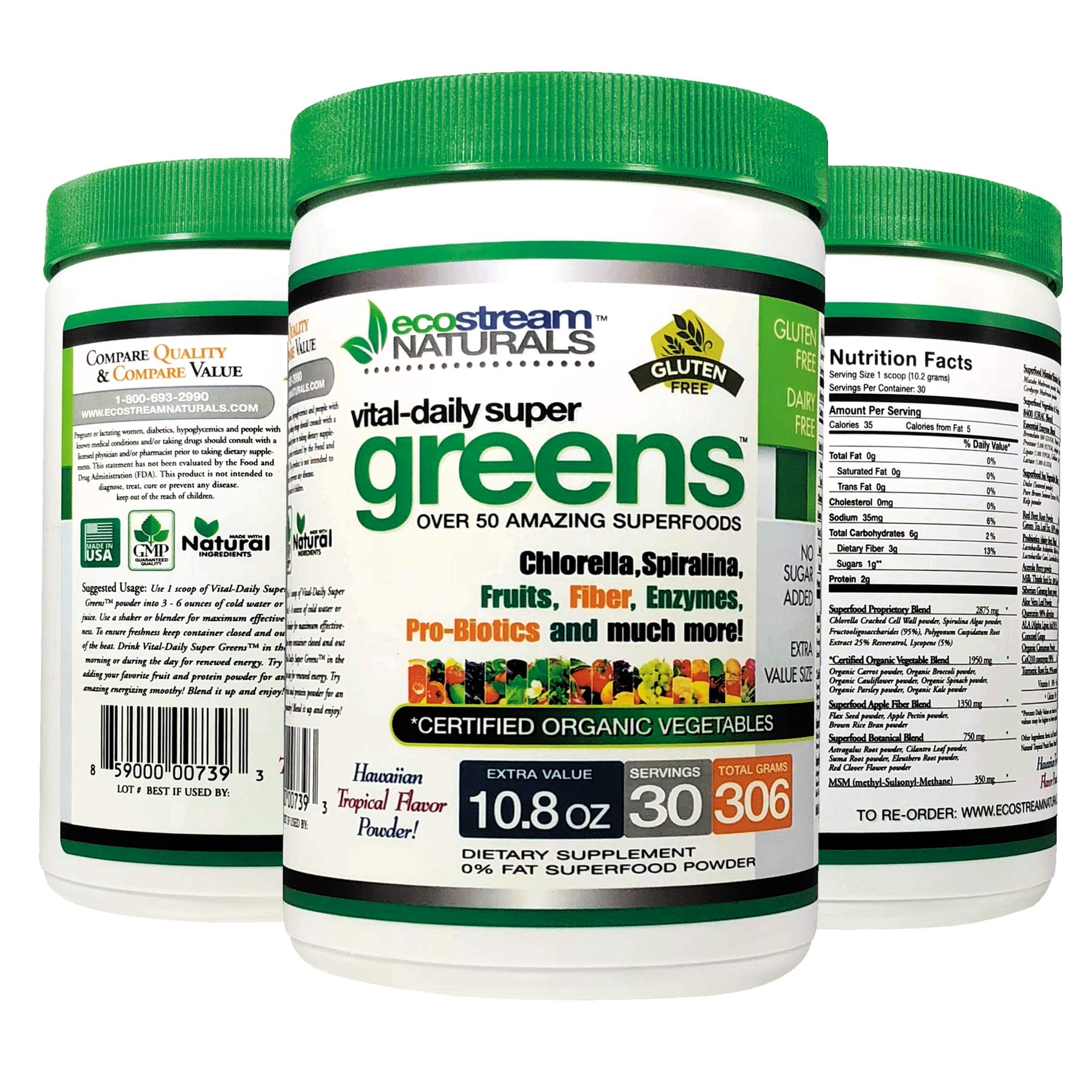ecostream Naturals Vital First Daily Greens Superfood Powder 50 Whole Super Foods with Spirulina, Chlorella, Flax Seed, Fiber and Enzymes with Organic Greens - 30 Servings ecostream Naturals uk supplements