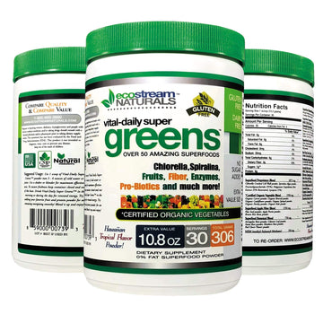 ecostream Naturals Vital First Daily Greens Superfood Powder 50 Whole Super Foods with Spirulina, Chlorella, Flax Seed, Fiber and Enzymes with Organic Greens - 30 Servings ecostream Naturals uk supplements