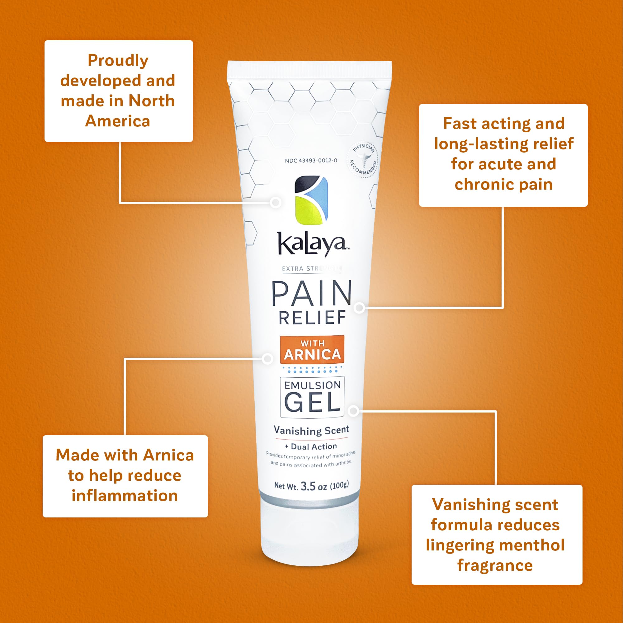 Kalaya Extra Strength Pain Relief Gel with Arnica -Fast Acting, Long Lasting, Vanishing Scent, medically formulated for Arthritis, Joints, Muscle, Back, Neck, Shoulder, Hand and Knee Pain Kalaya Naturals uk supplements