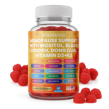 Sugar Free Menopause Support Gummies for Women D-Chiro Myo Inositol Black Cohosh Dong Quai Vitamin D3 K2 - Hormone Balance, PMS, Hot Flash & Night Sweat Relief Perimenopause Water Retention Debloating NutraPerfecto uk supplements