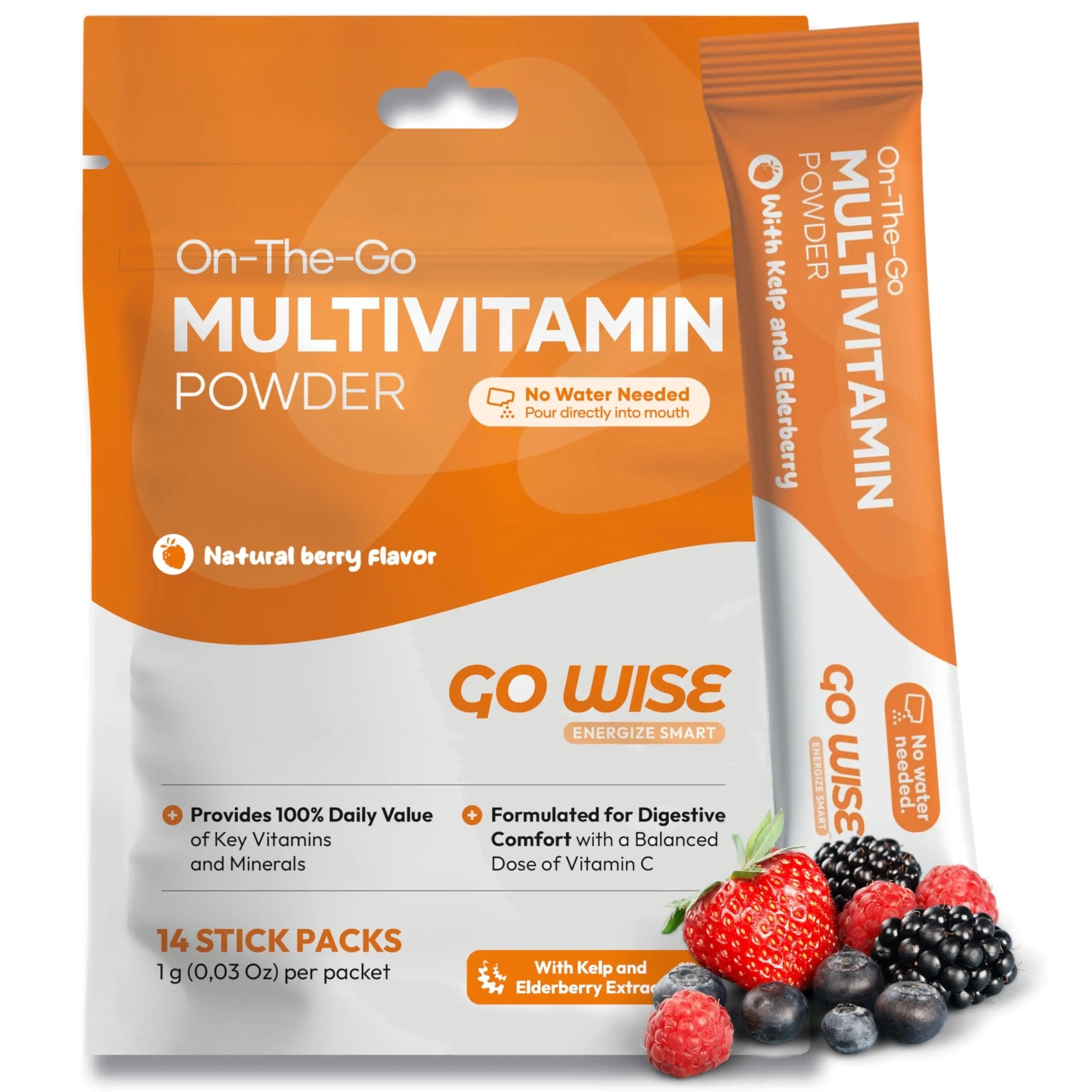 Go Wise On The Go Multivitamin Powder, 14 Vegan Daily Vitamin Packets for Men & Women, Natural Berry Flavor Go Wise uk supplements