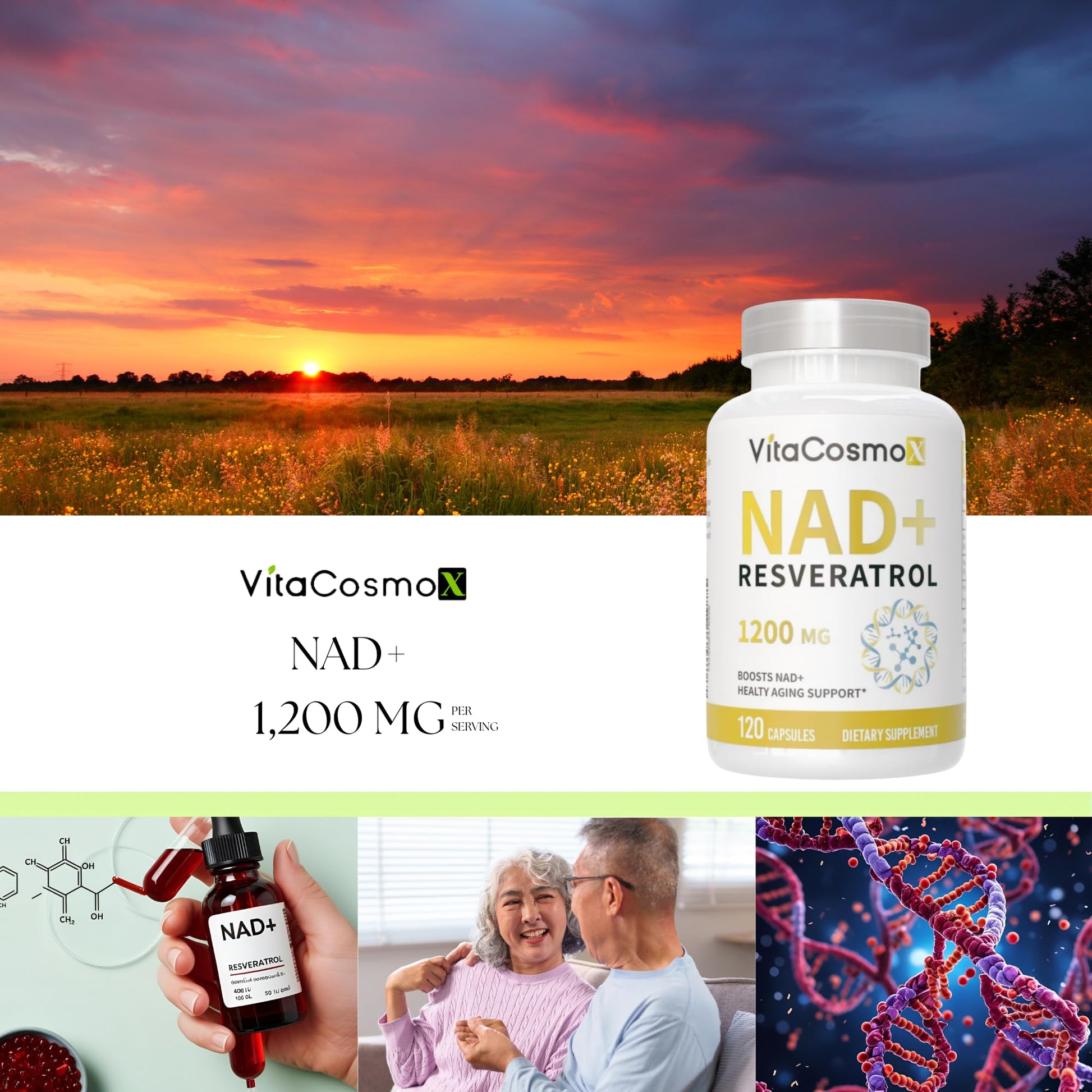 VitaCosmoX NAD+ Supplement 1,200mg per Serving,120 Capsules (Nicotinamide Adenine Dinucleotide) - 60 Servings, Gluten-Free, Vegan VitaCosmoX uk supplements