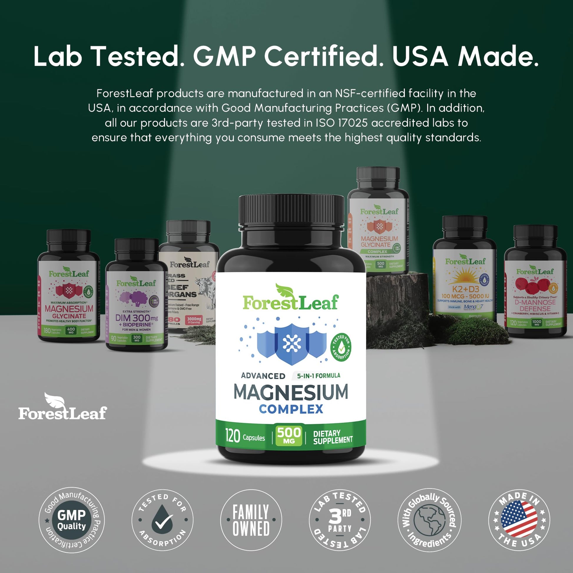 ForestLeaf Magnesium Complex for Women and Men - 500mg Magnesium Supplement for Sleep - 5-in-1 Chelated Magnesium Citrate, Bisglycinate, Malate, Taurate, Oxide (120 Ct) ForestLeaf uk supplements