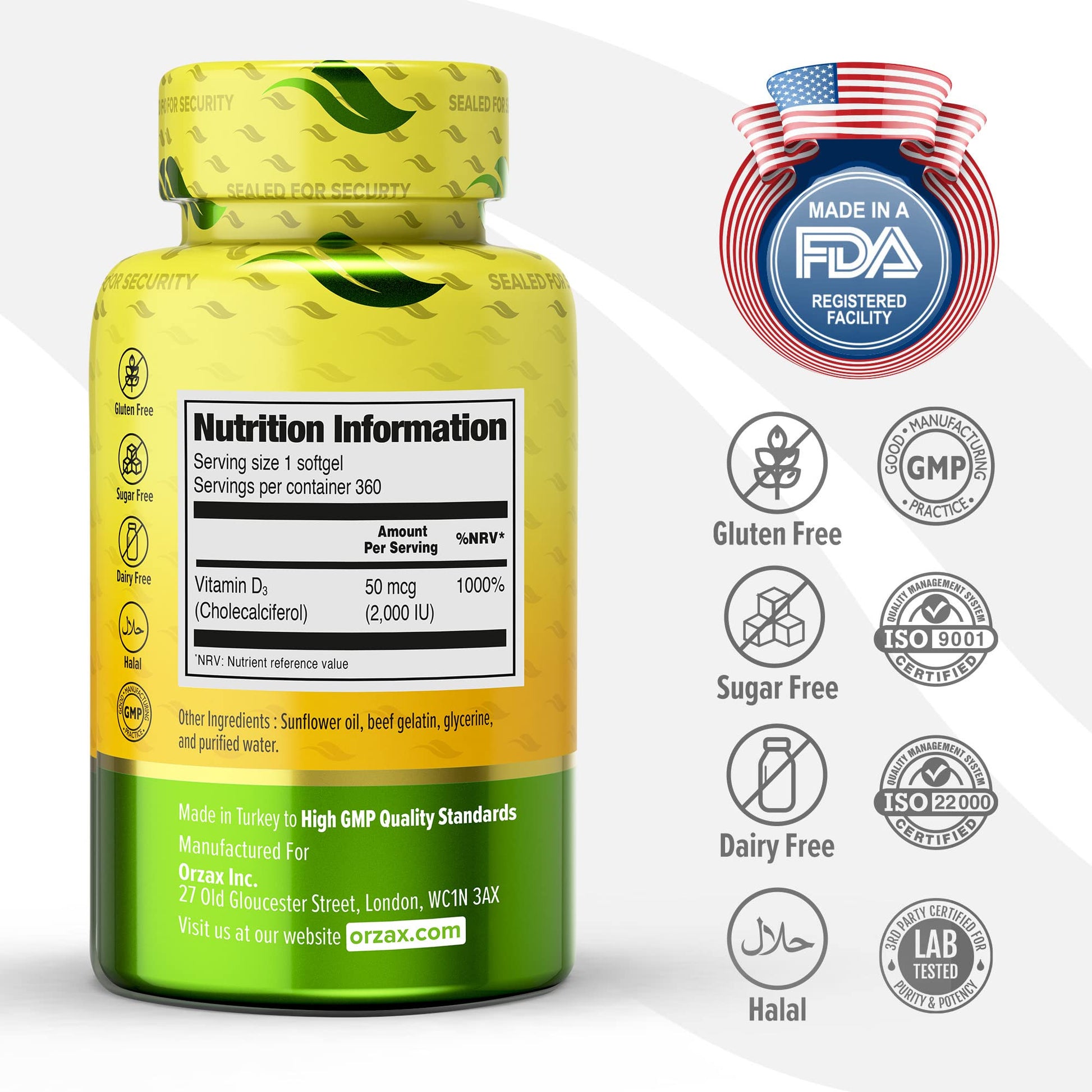ORZAX Vitamin D3 2000 iu (50 mcg) - 1 Year Supply for Strong Muscle Function ORZAX uk supplements