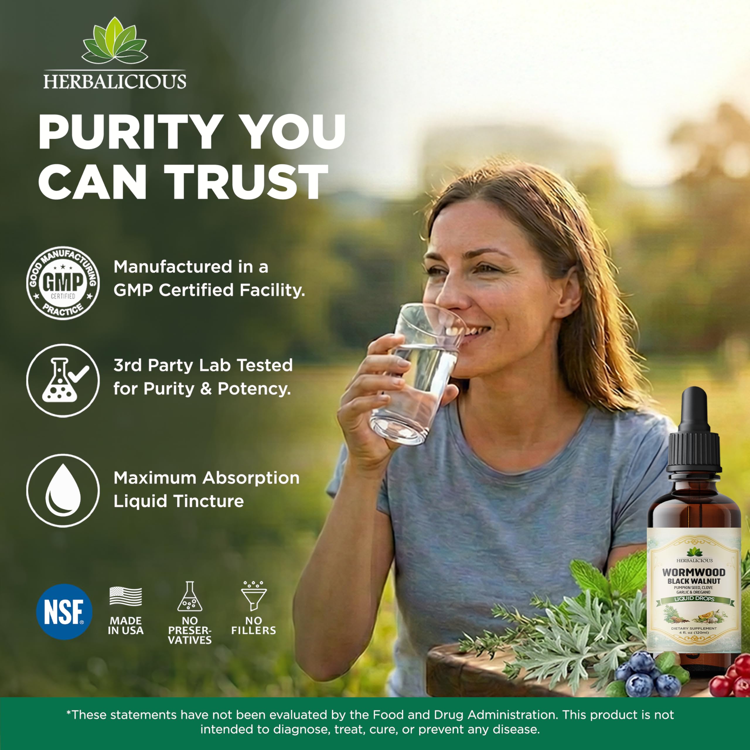 HEBRALICIOUS Wormwood Black Walnut Liquid Drops – Herbal Blend with Pumpkin Seed, Clove, Garlic & Oregano Oil – Alcohol Free Herbal Tincture – Liquid Dietary Supplement, 4 fl oz (120ml) HERBALICIOUS uk supplements