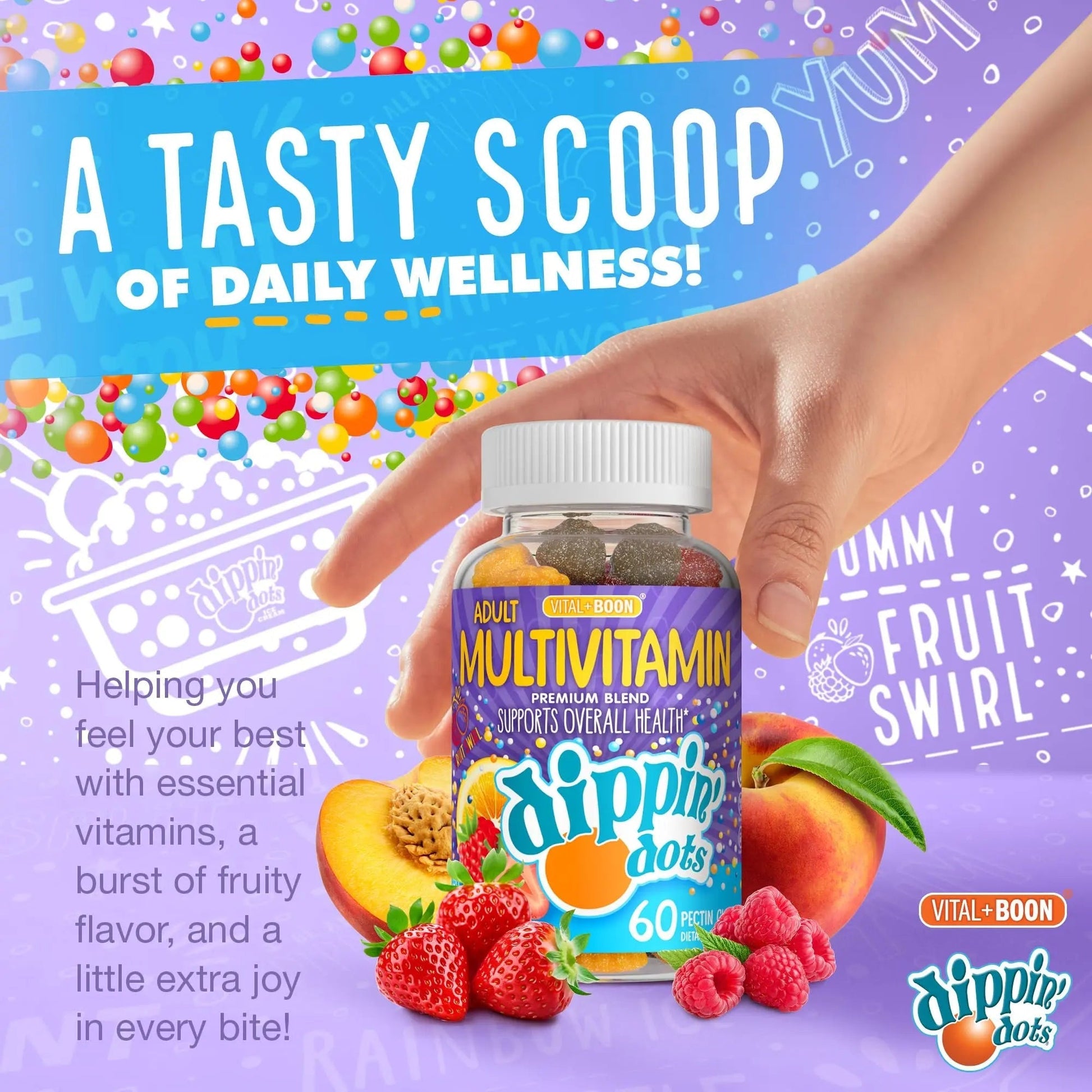 Vital+Boon Dippin' Dots - Multivitamin Gummies for Adults - Gummy Vitamins with Vitamin A, B6, C, D3, E & Folic Acid - Vegetarian Vital+Boon uk supplements