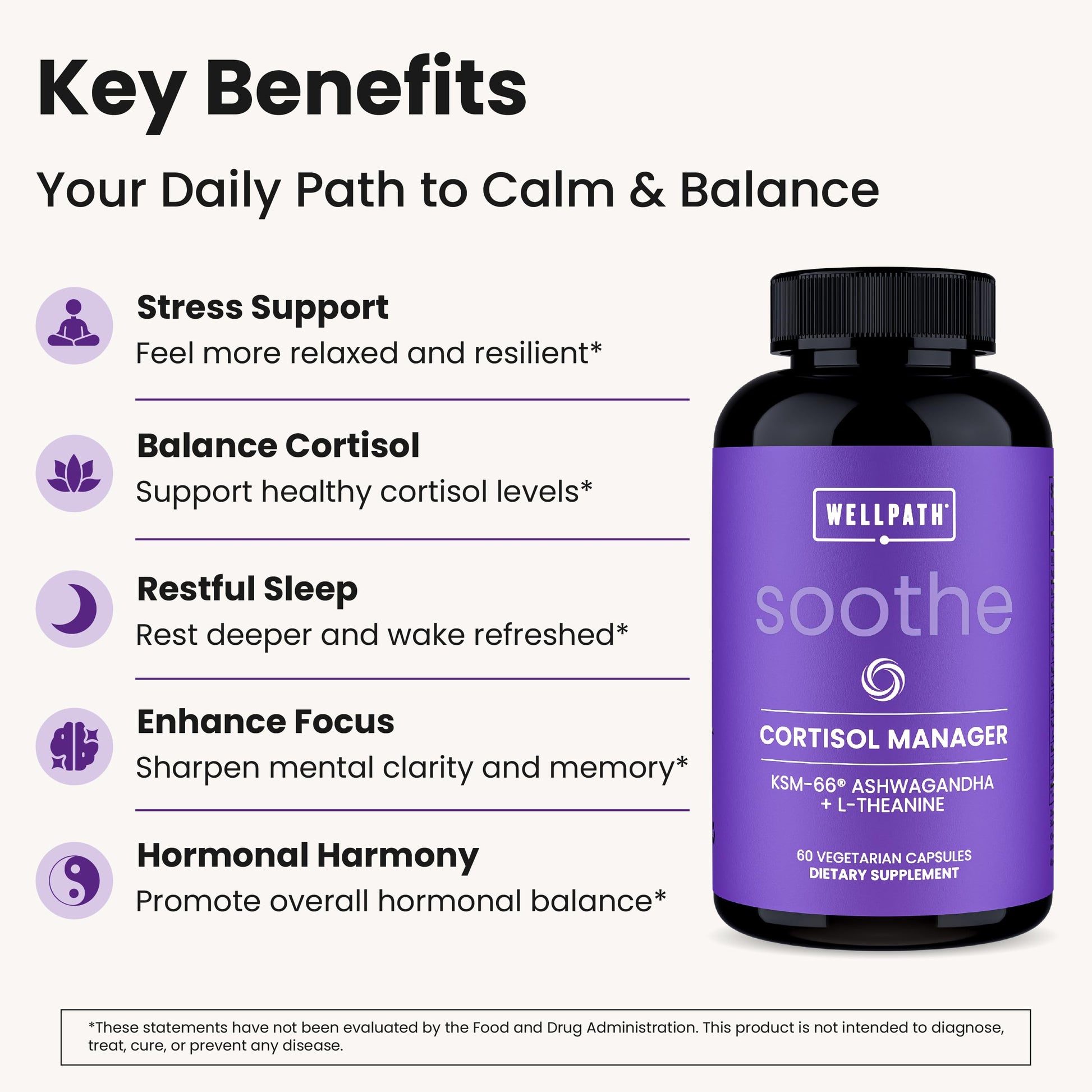 WellPath Soothe Cortisol Manager - Cortisol Supplements for Women with KSM-66® Ashwagandha & L-Theanine - Stress Support, Detox - 11-in-1 Complex, Vegan, Made in USA, Non-GMO, 60 Ct WellPath uk supplements