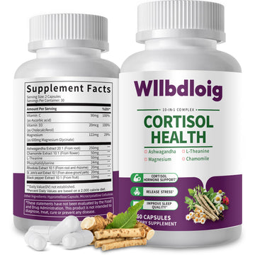 Cortisol Supplements for Women Men, High Cortisol Reducer Health, Detox Cortisol Manager for Stress Relief ,Mood and Sleep with Ashwagandha, L-Theanine, Lower and Control - Non-GMO,Vegan 60 Capsules Wllbdloig uk supplements