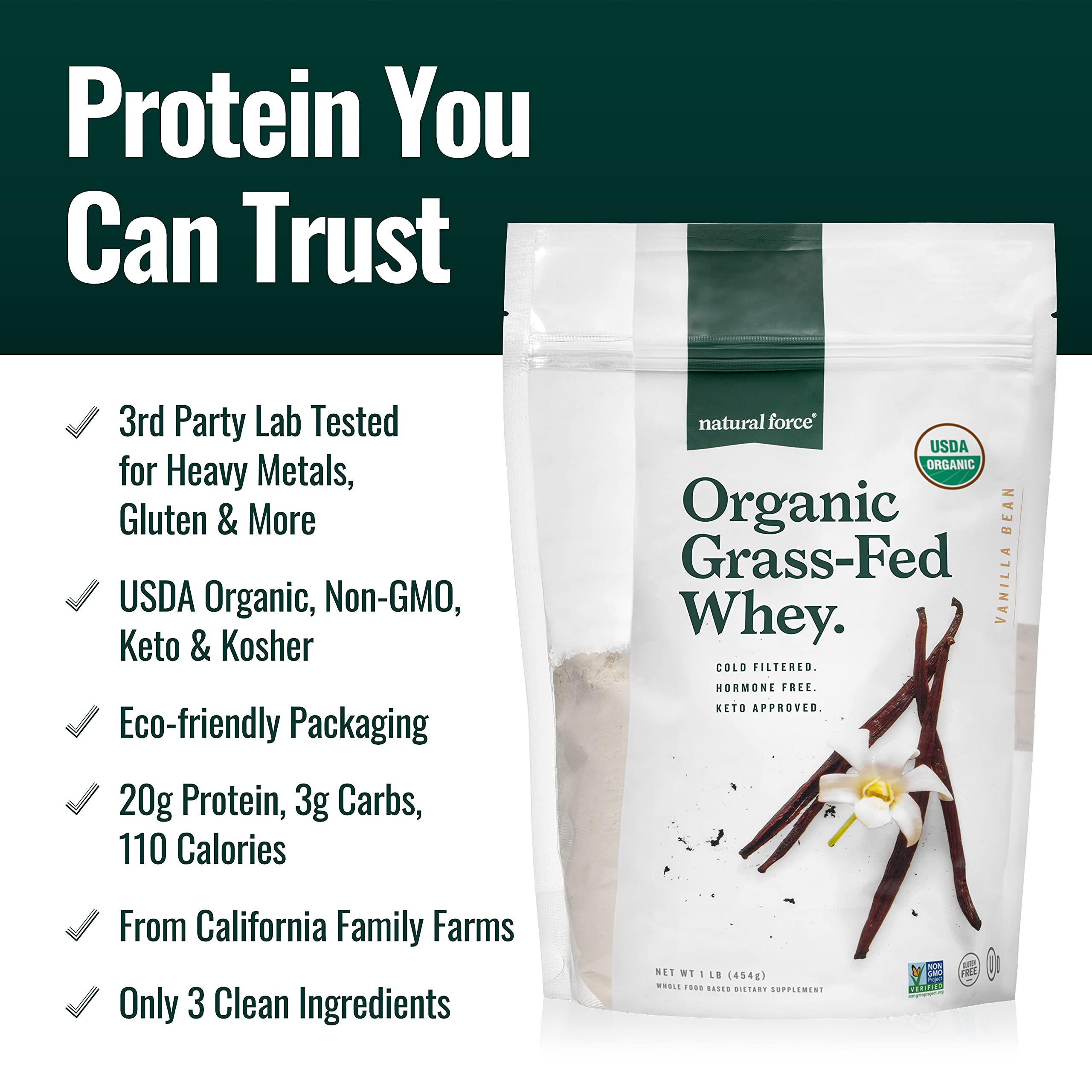 Natural Force Grass Fed Organic Whey Protein Powder – Non GMO Verified, Humane Natural Force uk supplements