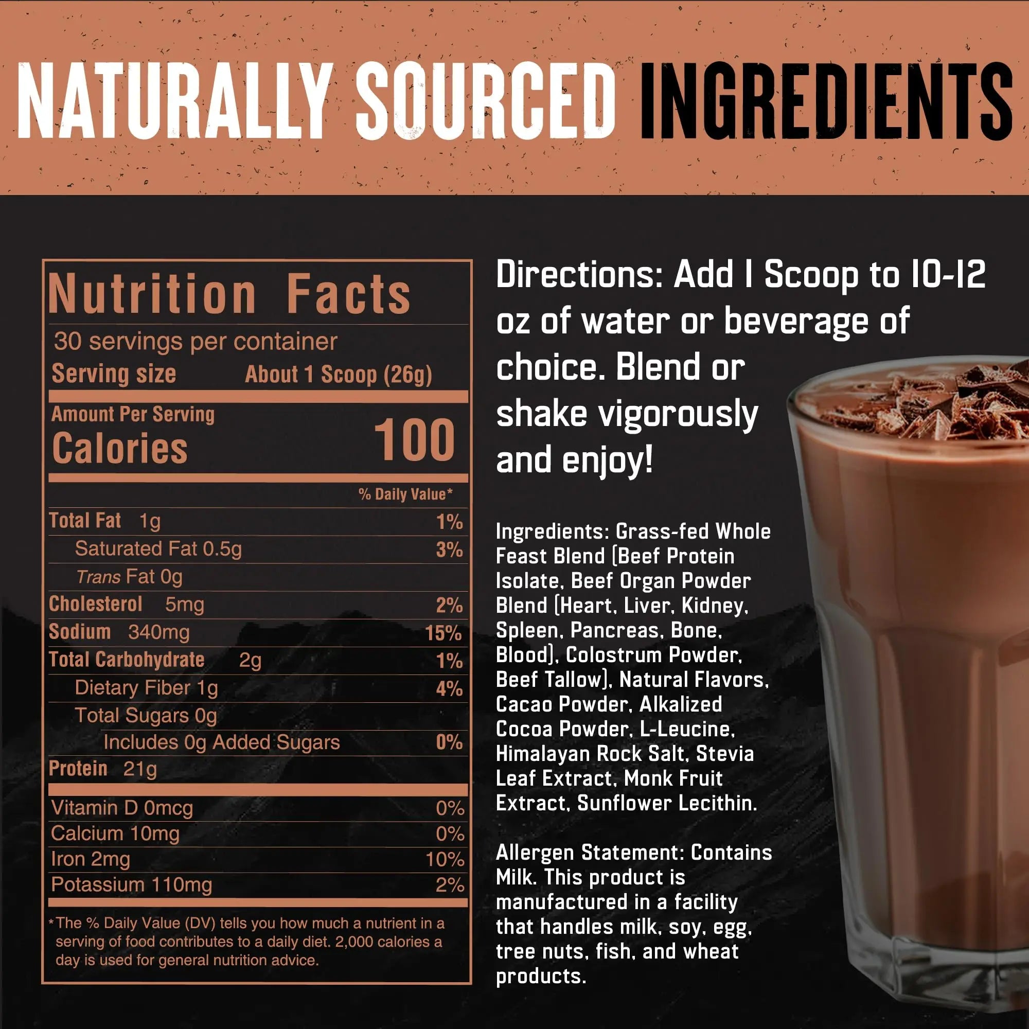 The Fittest Whole Feast Beef Protein Powder - Milk Chocolate - Grass Fed Nose to Tail Carnivore Blend Including Liver, Colostrum and Whole Bone - BCAAs - 14g Collagen, 21g Total Protein The Fittest Ever uk supplements