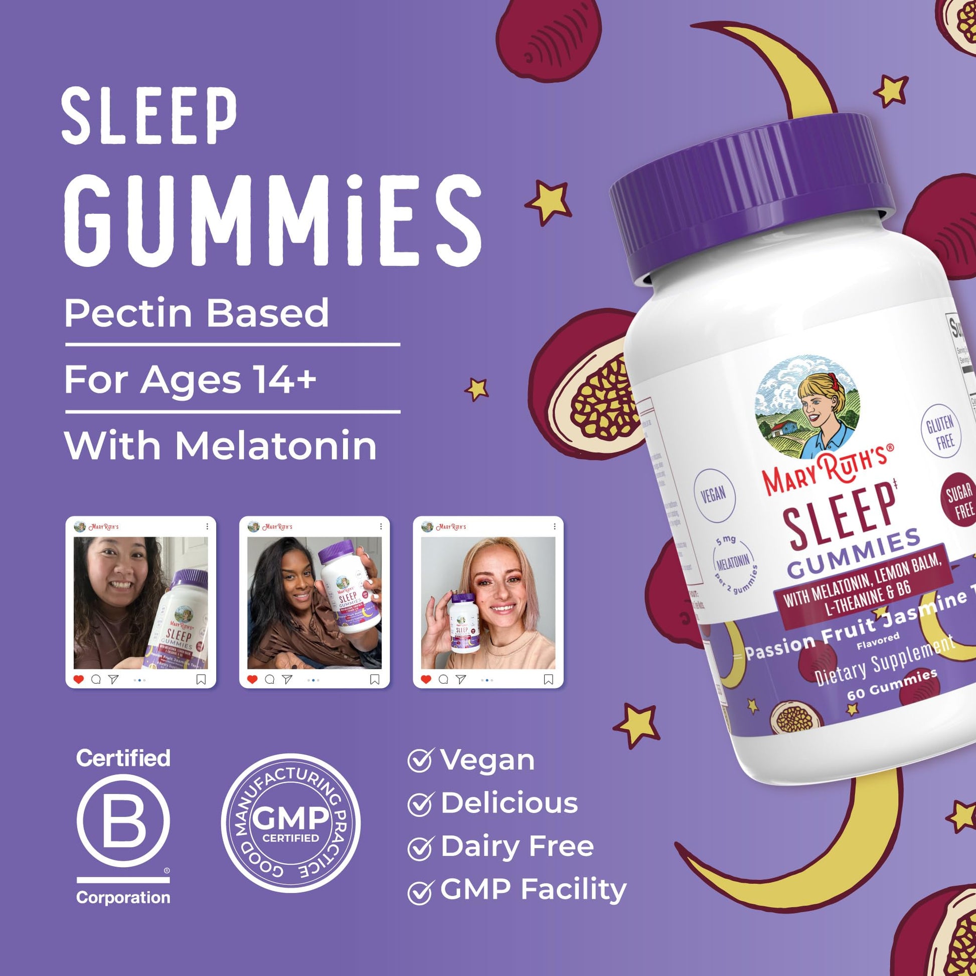 MaryRuth Organics Melatonin 5mg Sleep Gummy with L-Theanine | Lemon Balm | Vitamin B6 | Sugar-Free | Relaxation | Vegan | Non-GMO | Gluten Free | 60 Count MARYRUTH'S uk supplements