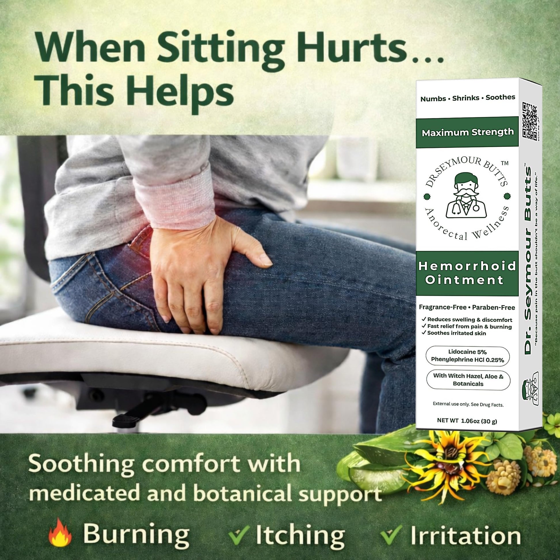Dr. Seymour Butts Hemorrhoid Ointment – Lidocaine 5% Pain Relief for Burning, Itching & Irritation | External Hemorrhoid Care with Witch Hazel, Aloe & Botanical Support Dr. Seymour Butts uk supplements
