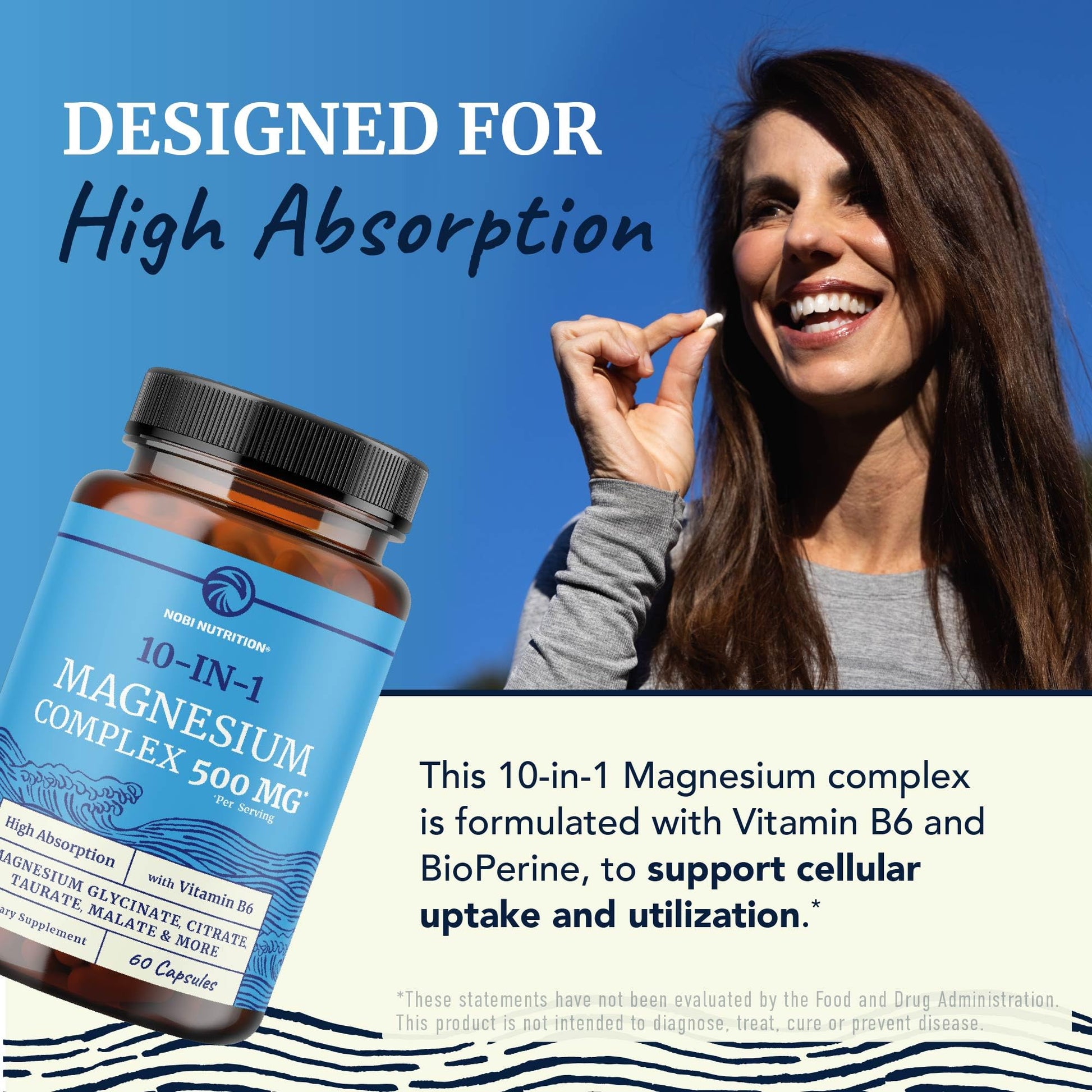 10 in 1 Magnesium Complex Supplement 500MG | Magnesium Citrate, Mag Glycinate, Malate & More | High Absorption Mag Complex with Vitamin B6 | Bone, Muscle & Heart Health Support | Non-GMO | 60 Ct. Nobi Nutrition uk supplements
