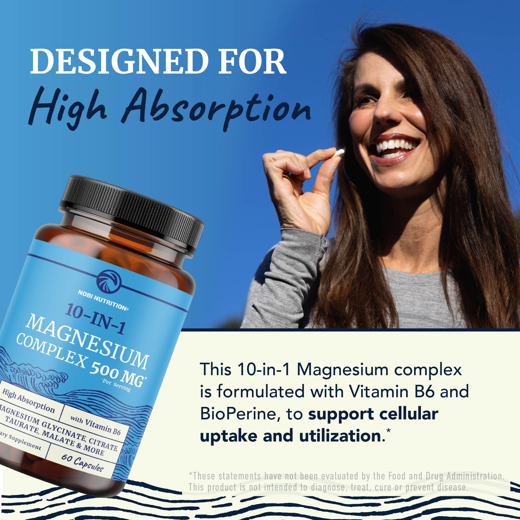 10 in 1 Magnesium Complex Supplement 500MG | Magnesium Citrate, Mag Glycinate, Malate & More | High Absorption Mag Complex with Vitamin B6 | Bone, Muscle & Heart Health Support | Non-GMO | 60 Ct. Nobi Nutrition uk supplements