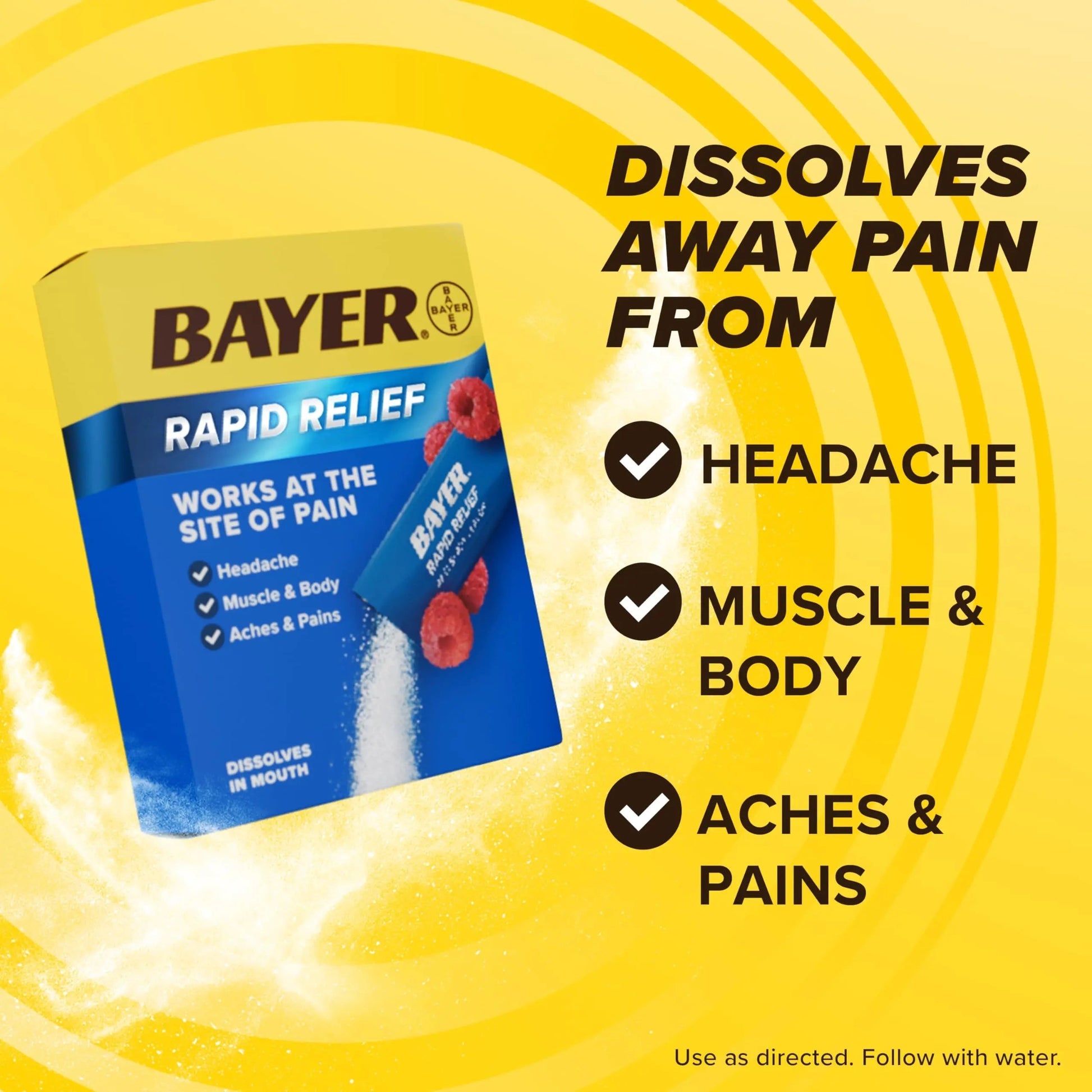 Bayer® Rapid Relief, Dissolvable Raspberry Flavor, Powder Packs with Aspirin & Caffeine, Fast Acting Headache Relief, Muscle and Body Pain Reliever, 20ct Bayer uk supplements