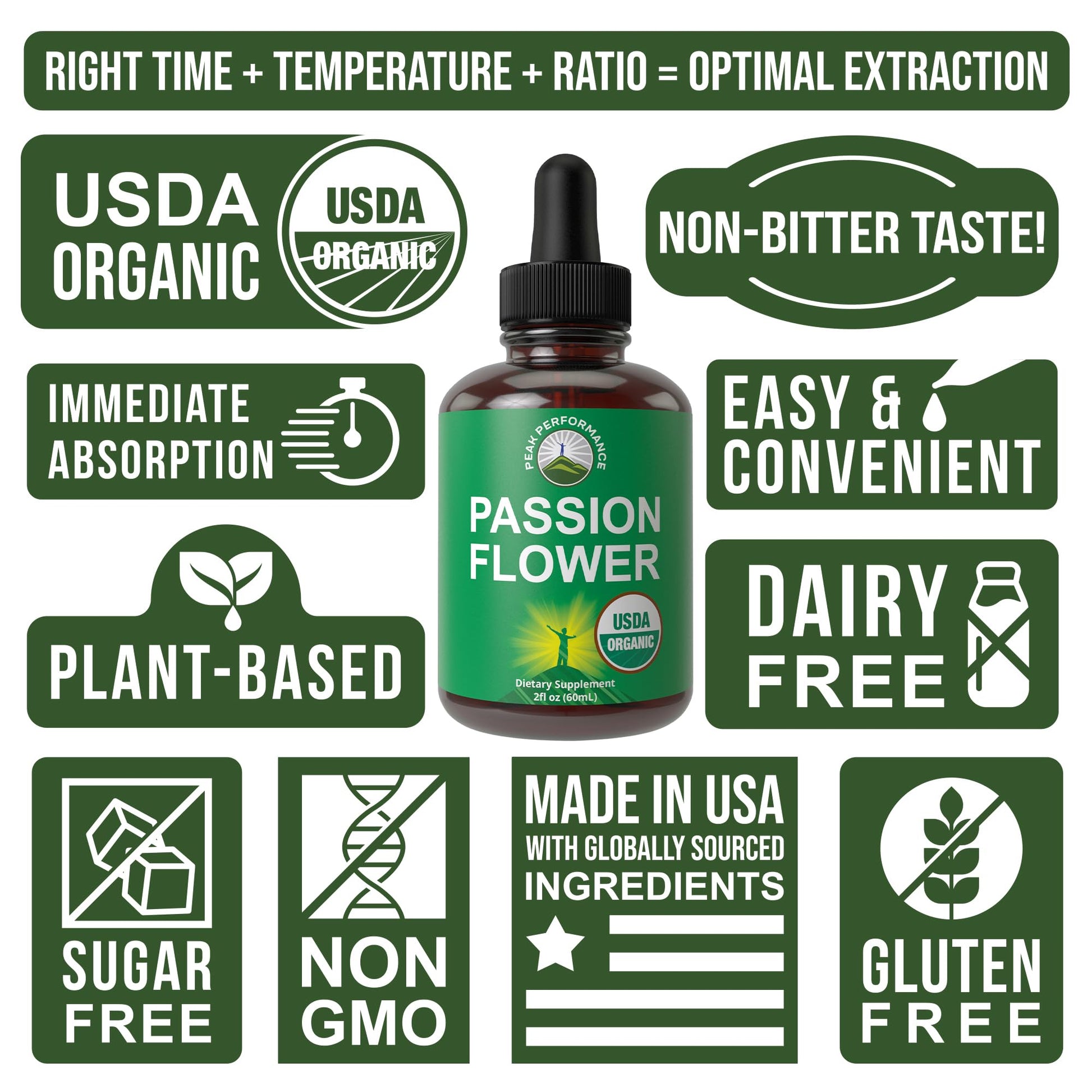 USDA Organic Passion Flower Extract Vegan Liquid Drops with High Bioavailability for Women and Men. Organic Passionflower Supplement with Zero Sugar and Gluten Free. for Calm, Relaxation Support. Peak Performance uk supplements