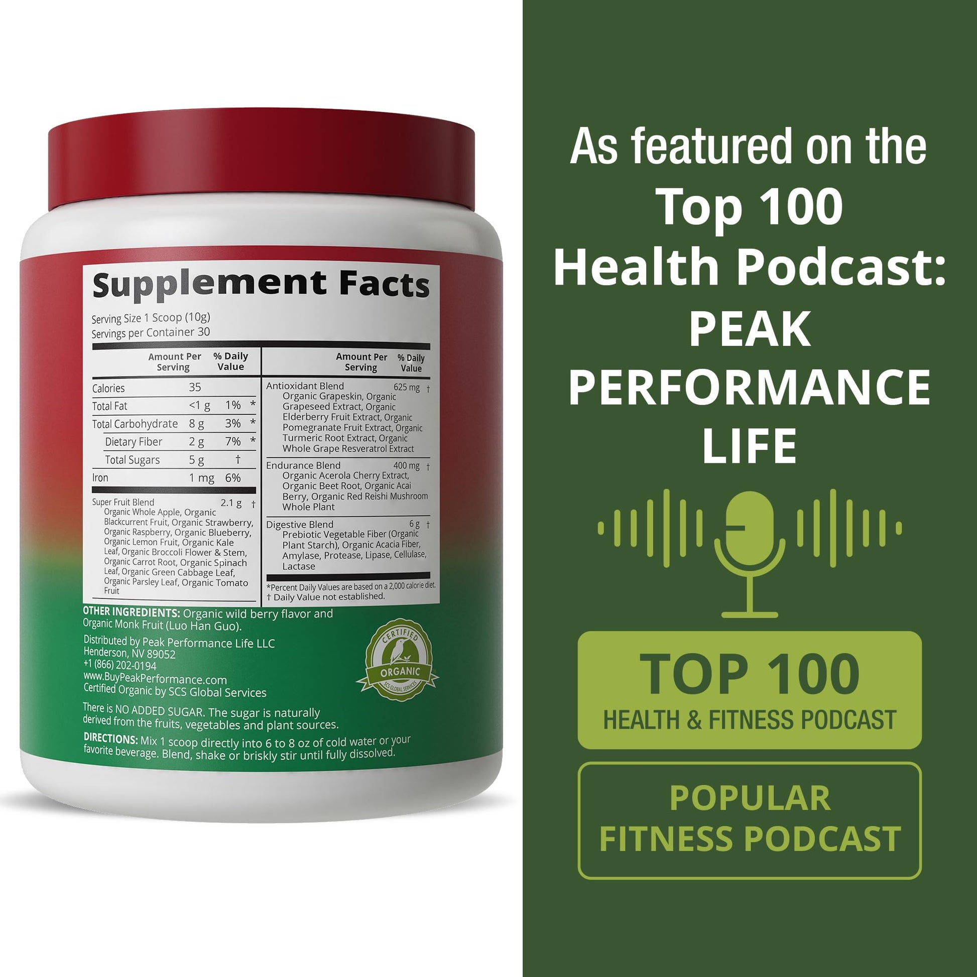 Peak Performance Organic Reds Superfood Powder, Best Tasting Organic Red Juice Super Food w/ 25+ All Natural Ingredients & Polyphenols, Vital for Max Energy and Detox. Raspberry, Elderberry, Beetroot Peak Performance uk supplements