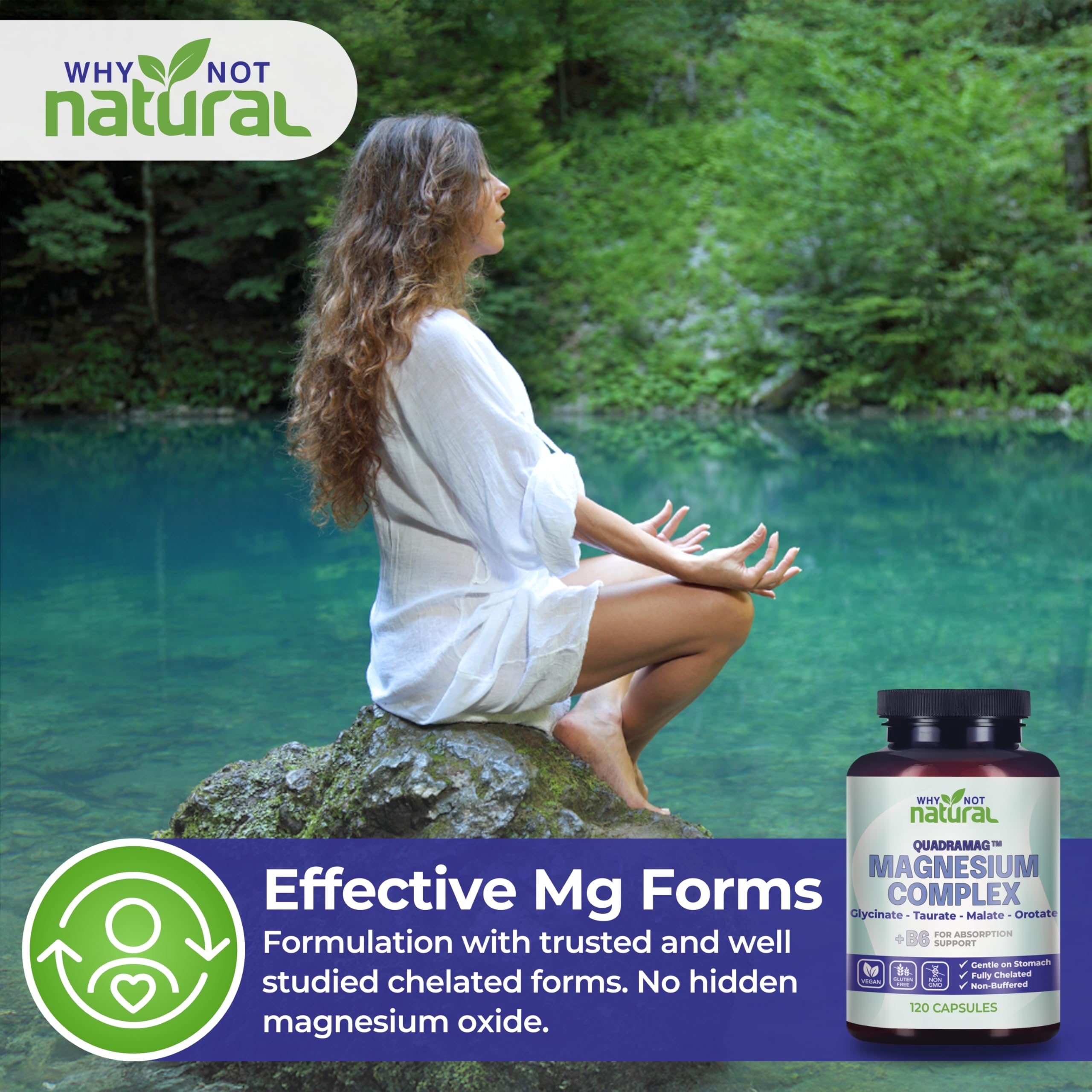 4-in-1 Magnesium Complex Supplement - Glycinate, Taurate, Malate, Orotate Blend - 300 mg per Serving, 120 Capsules Why Not Natural uk supplements