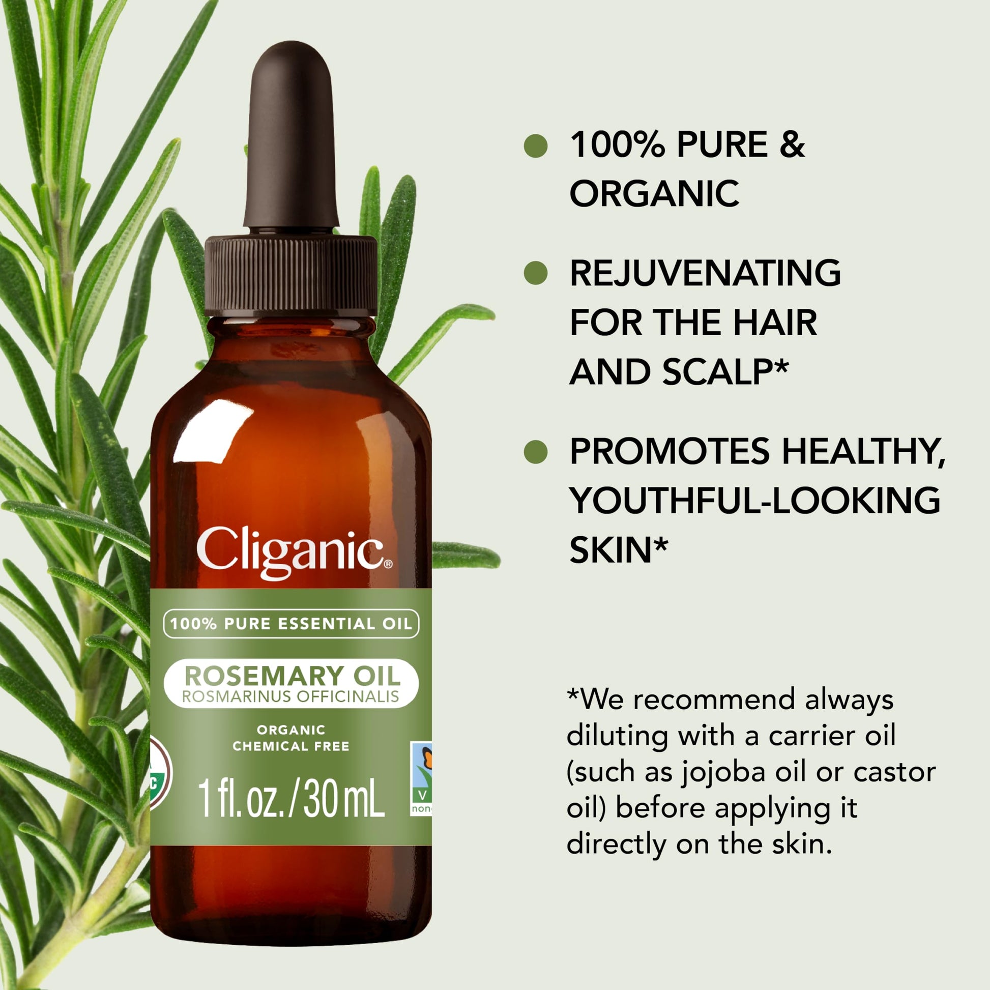 Cliganic Organic Rosemary Essential Oil for Hair, Skin, Aromatherapy - 100% Pure Natural Undiluted Cliganic uk supplements