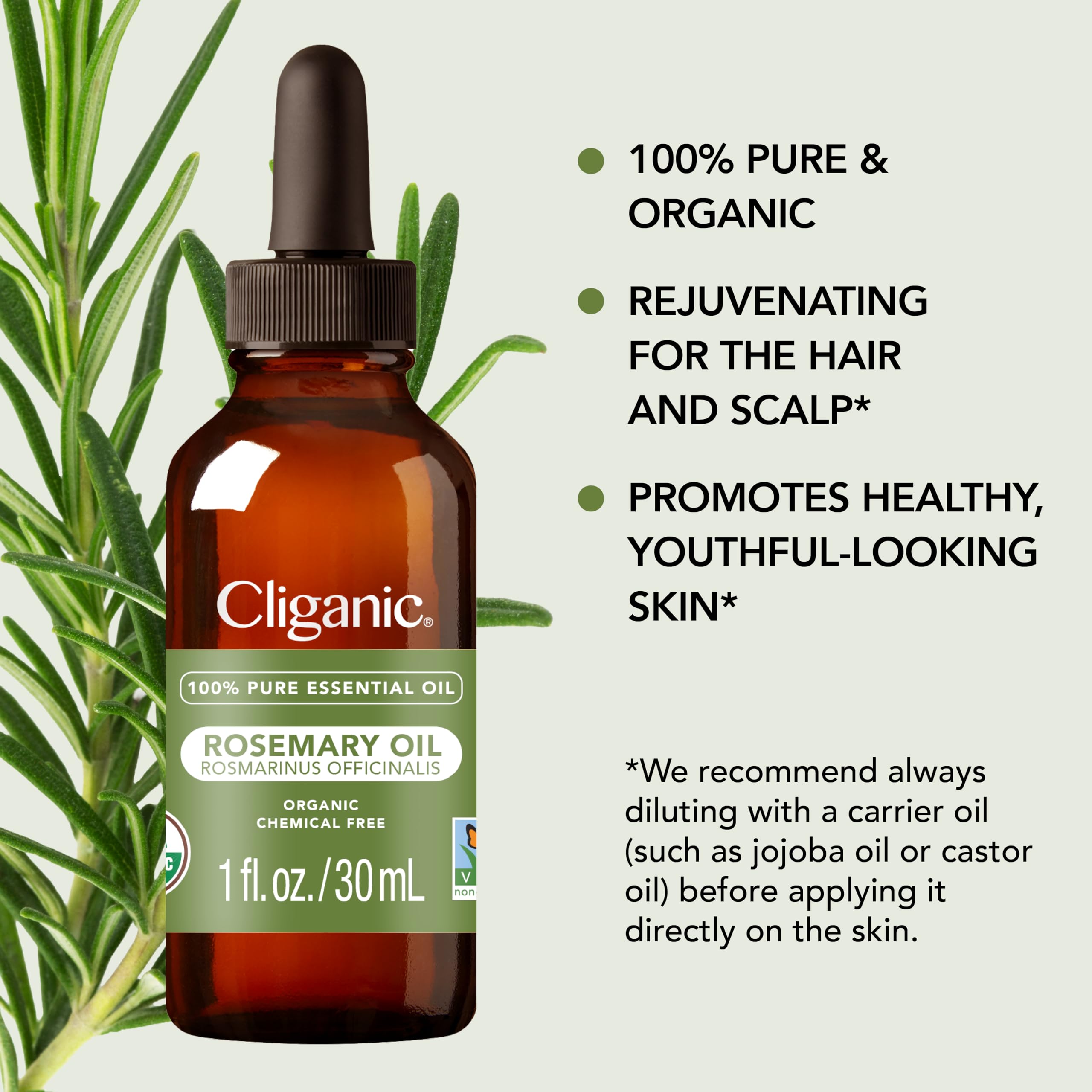 Cliganic Organic Rosemary Essential Oil for Hair, Skin, Aromatherapy - 100% Pure Natural Undiluted Cliganic uk supplements