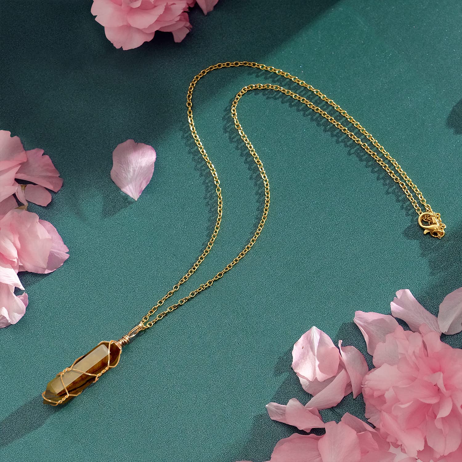 VIBILIA Healing Crystal Necklace Wire Wrapped Natural Tigerite Stone Point Pendant Necklace Hexagonal VIBILIA uk supplements