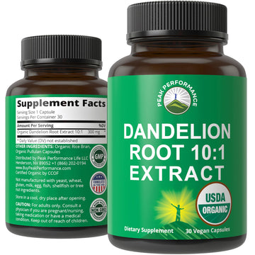 USDA Organic Dandelion Root Extract Supplement - 10x More Potent Than Raw Root. Standardized and Concentrated Vegan Dandelion Root Capsules for Women and Men. Supports Detox, Immune, Liver, Gut Health Peak Performance uk supplements