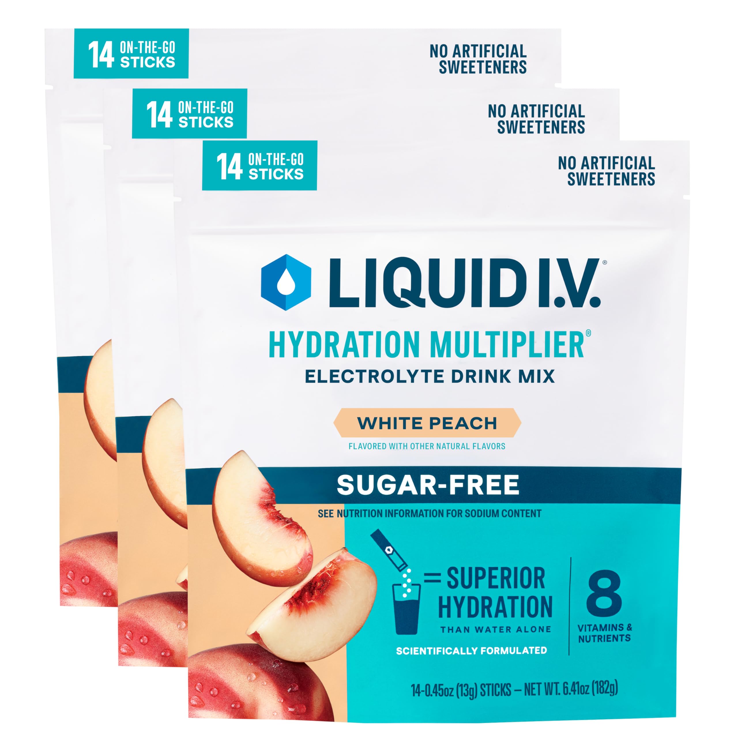 Liquid I.V.® Hydration Multiplier® Sugar-Free - White Peach - Hydration Powder Packets | Electrolyte Powder Drink Mix | Convenient Single-Serving Sticks | Non-GMO | 14 Servings (Pack of 3) Liquid I.V. uk supplements