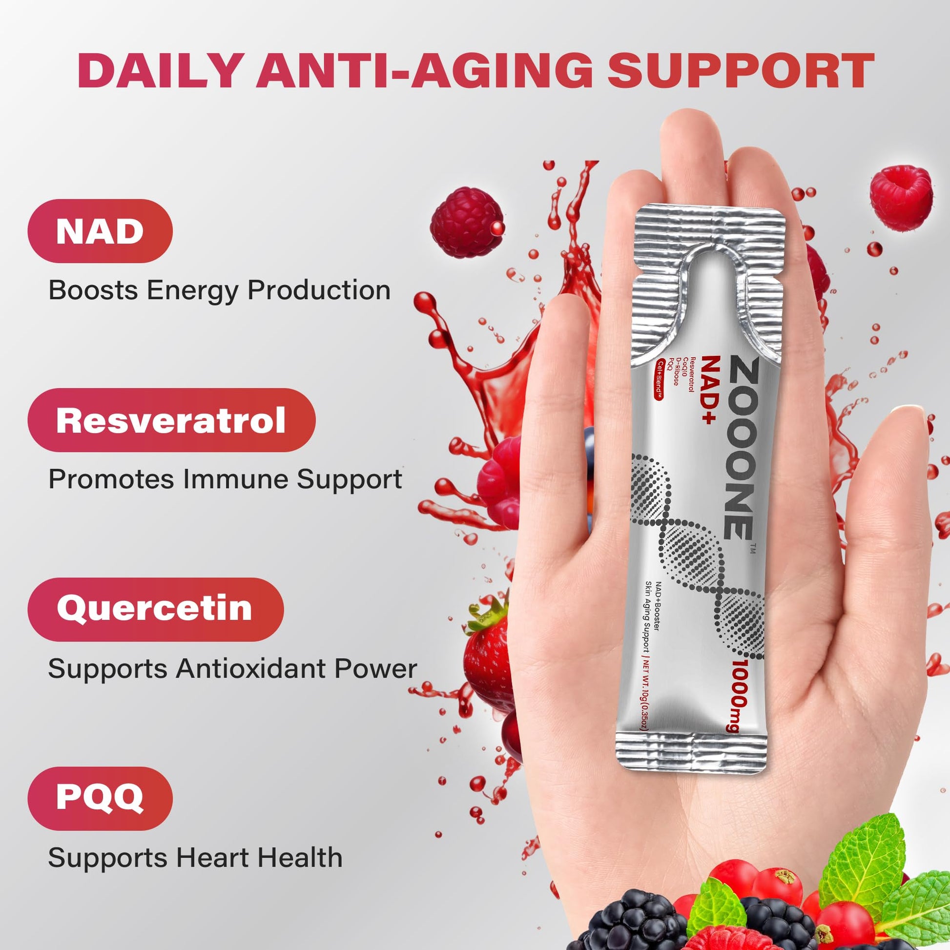 NAD+ 1000mg Liquid Packets Supplement - Premium Nicotinamide Riboside & Resveratrol for Cellular Energy,Advanced NAD Booster for Men & Women (90 Pocket) zooone uk supplements
