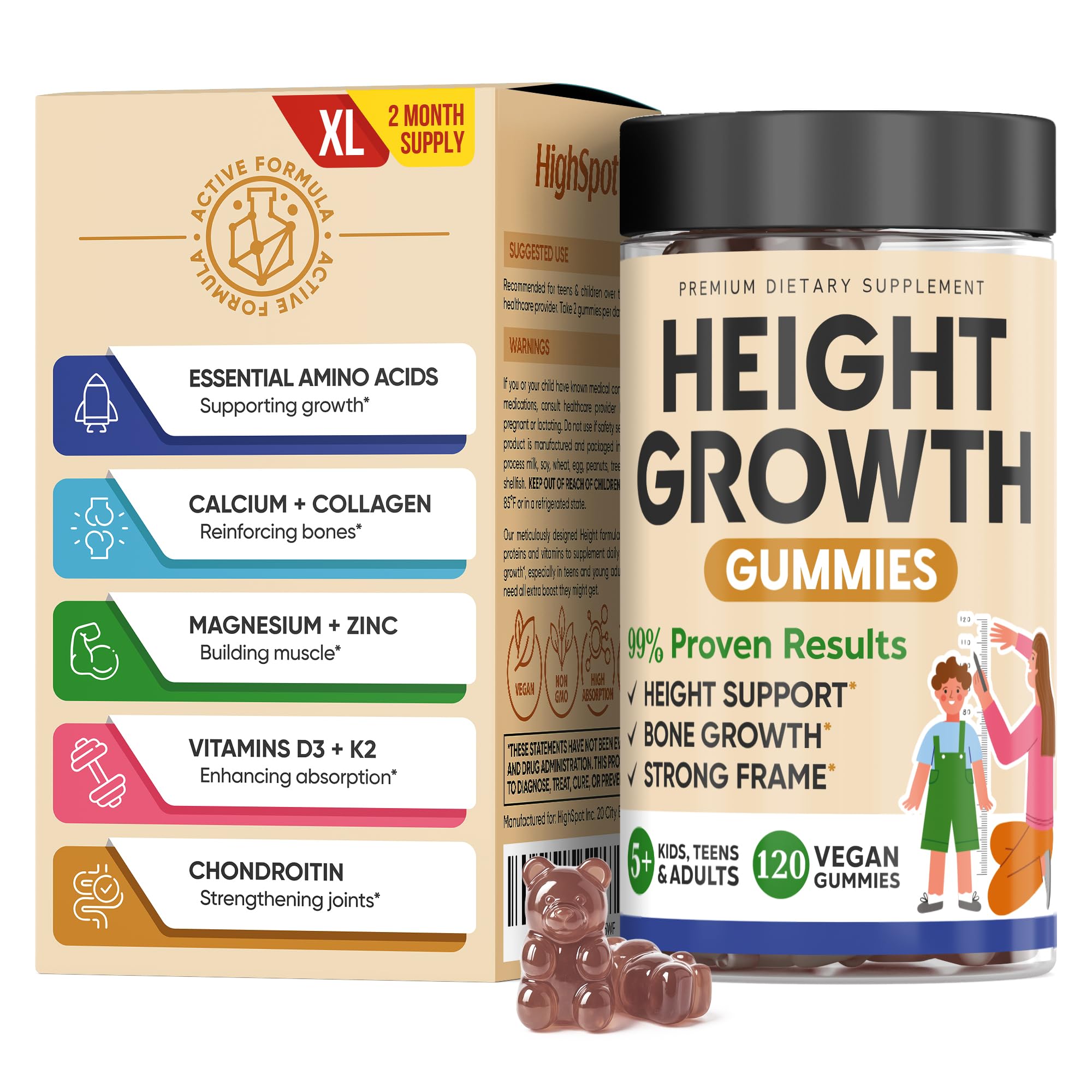 Height Growth Increase Vitamin Gummies, Calcium 100mg, Magnesium Glycinate 30mg, Zinc, Ashwagandha, Vitamin K2 D3 25mg Grow Tall Maximizer Supplement, Multivitamin for Kids, Teens Boy & Girl, Adults HighSpot uk supplements