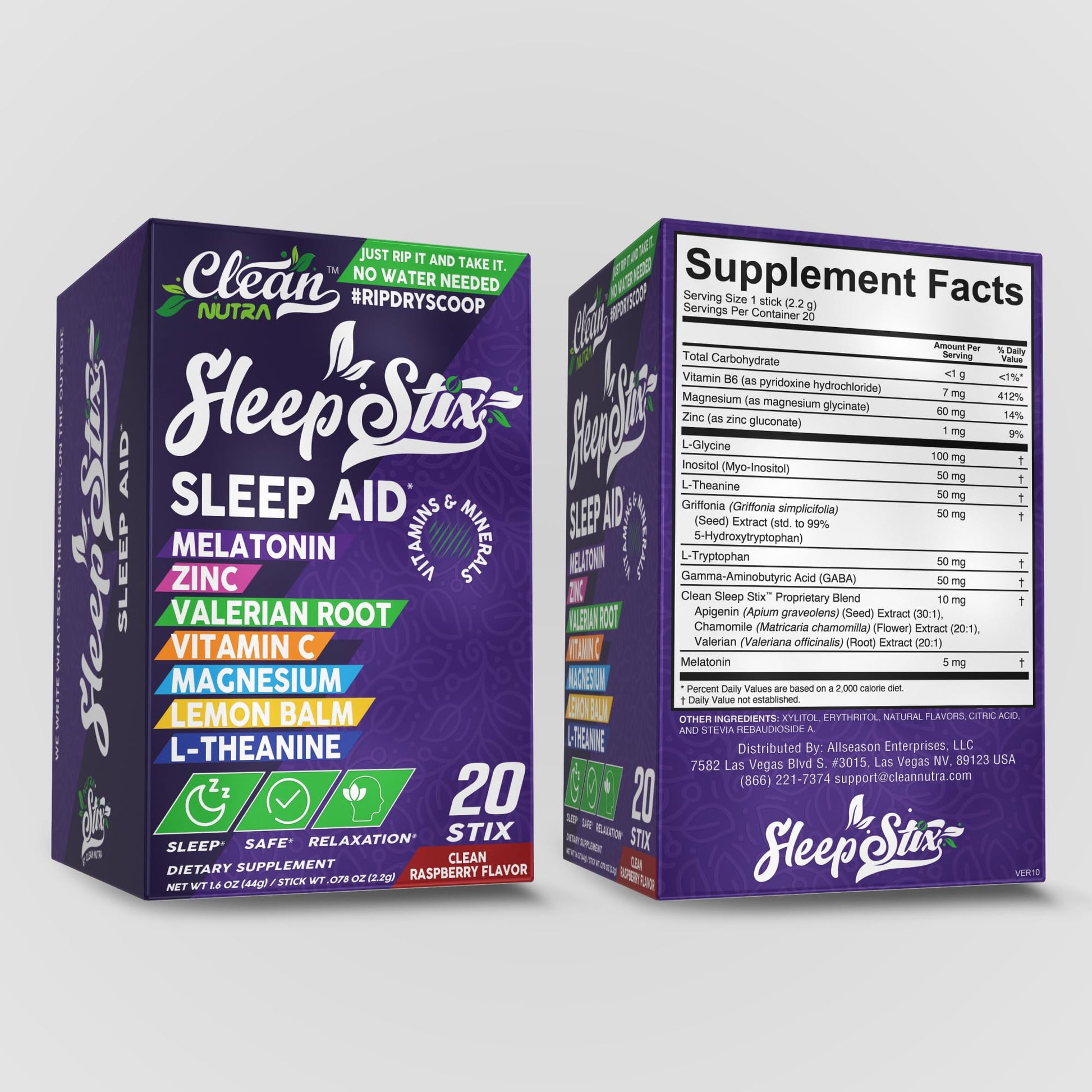 Sleep Aid Melatonin Powder Tryptophan Glycine Valerian Root Magnesium For Sleep Lemon Balm L Theanine Magnesium Glycinate Zinc Sleep Aid Myo Inositol GABACalm B6 5 HTP Stress Relief 20 Stix Clean Nutraceuticals uk supplements