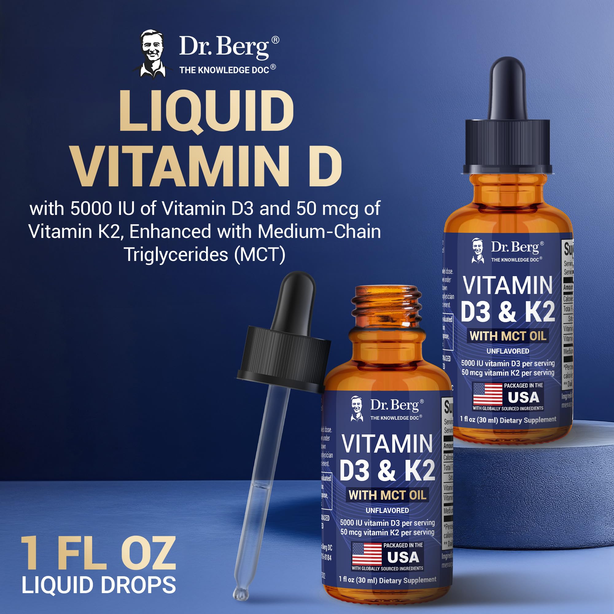 Dr. Berg Maximum Strength Vitamin D3 K2 Liquid Drops with MCT Oil – 5,000 IU Liquid Vitamin D3 with K2 – Supports Strong Bones, Heart, Energy, Immunity, and Overall Vitality* - Unflavored 1 Fl Oz Dr. Berg Nutritionals uk supplements