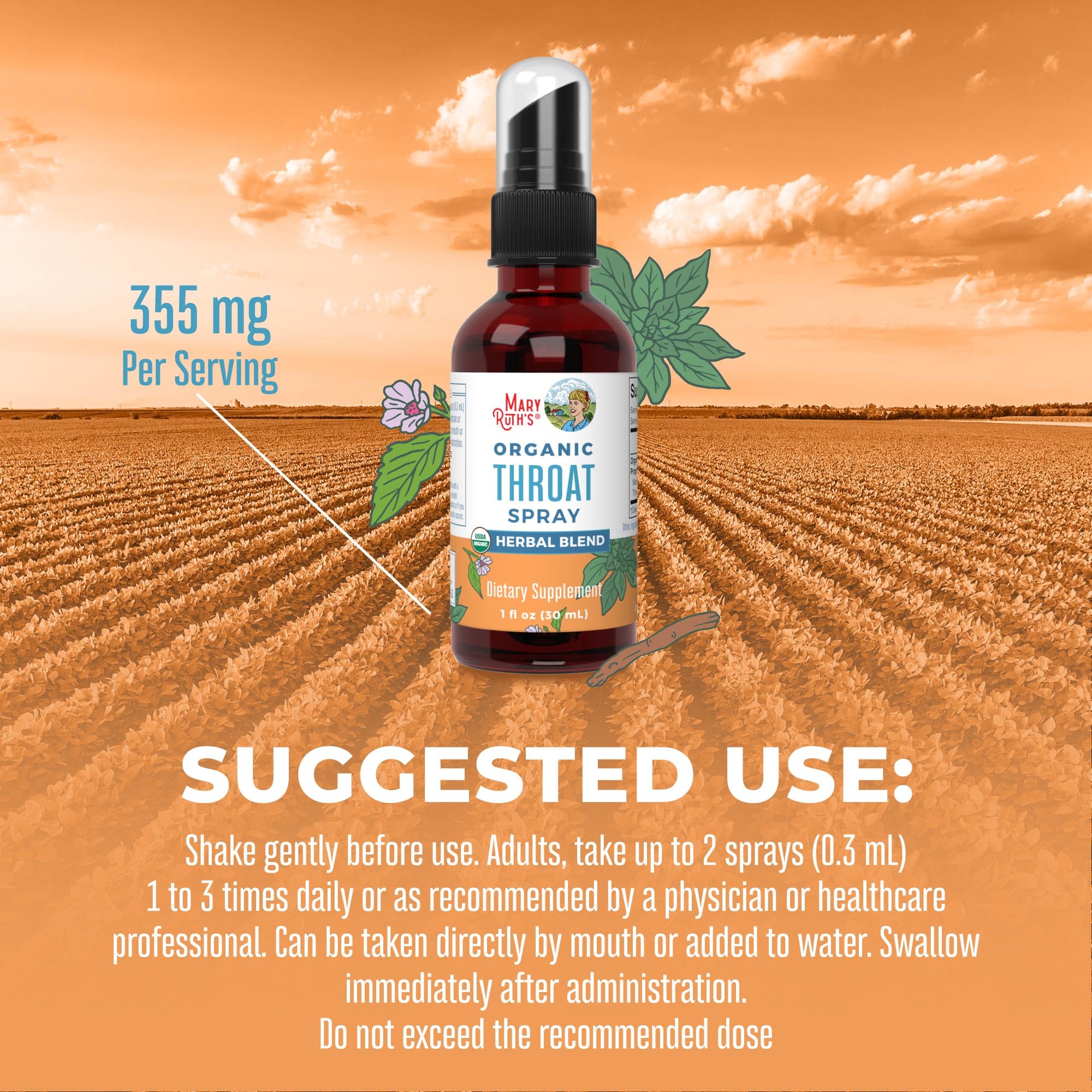 MaryRuth Organics USDA Organic Throat Spray with Mullein Leaf | Marshmallow Root & Licorice Root & Thyme Leaf | 4 Herbal Blend | Non-GMO | Vegan | Gluten Free | 1 Fl Oz | Up to 100 Servings MARYRUTH'S uk supplements