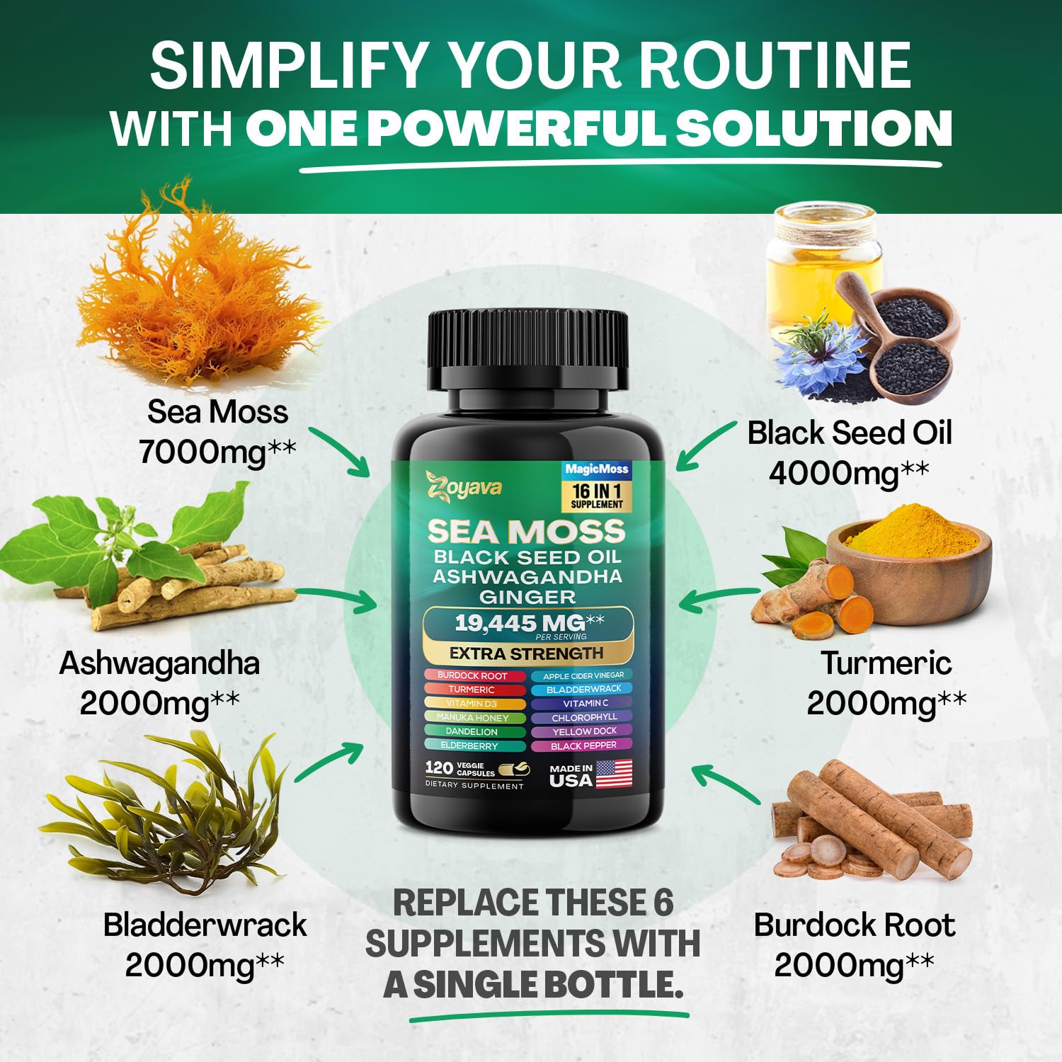 Zoyava Sea Moss 7000mg Black Seed Oil 4000mg Ashwagandha 2000mg Turmeric Zoyava uk supplements
