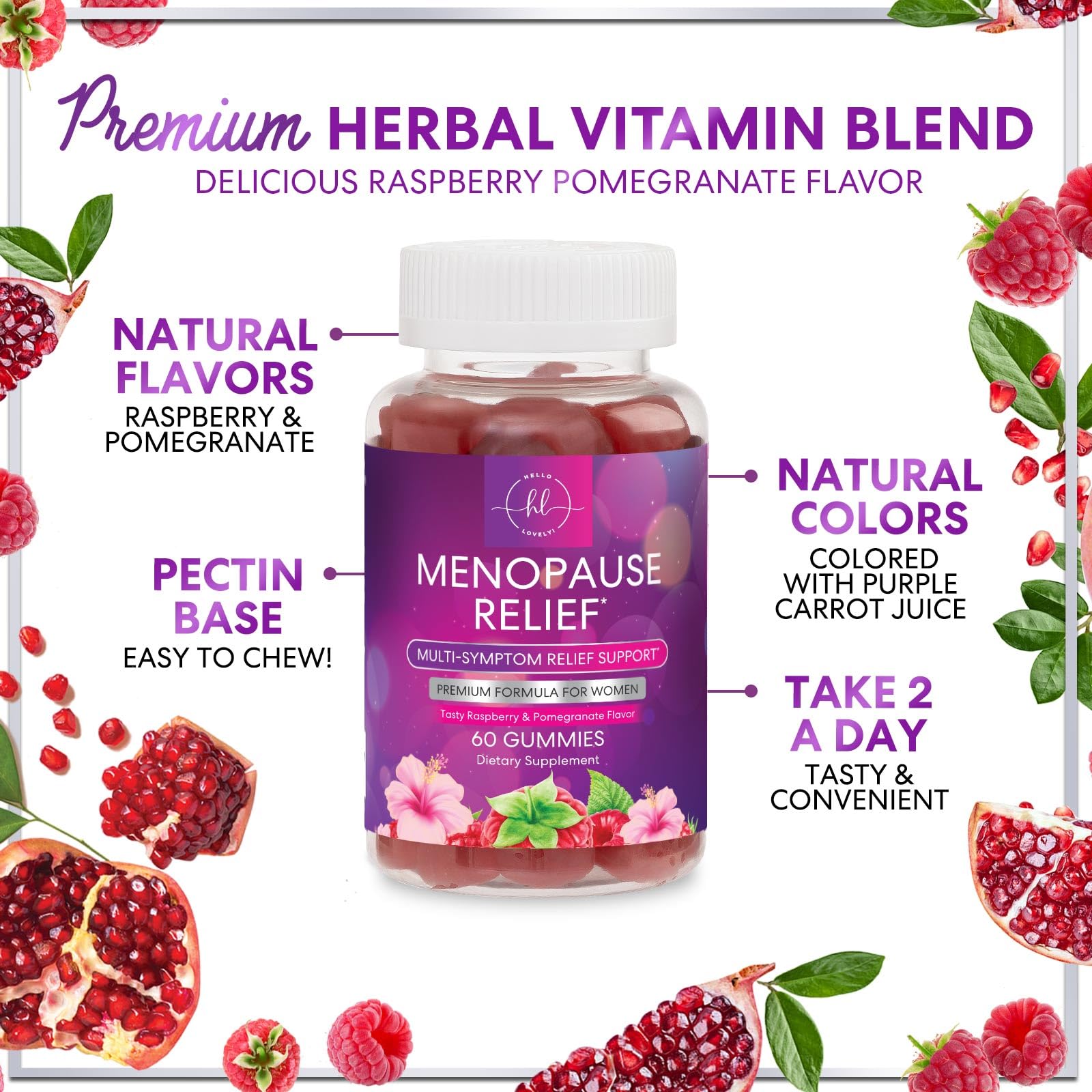 Menopause Supplements for Women - Complete Natural Mild Hot Flashes & Night Sweats Support, Multi Benefit Menopause Relief Gummy, Support for Balance & Energy, Gluten-Free & Non-GMO - 60 Gummies Hello Lovely! uk supplements