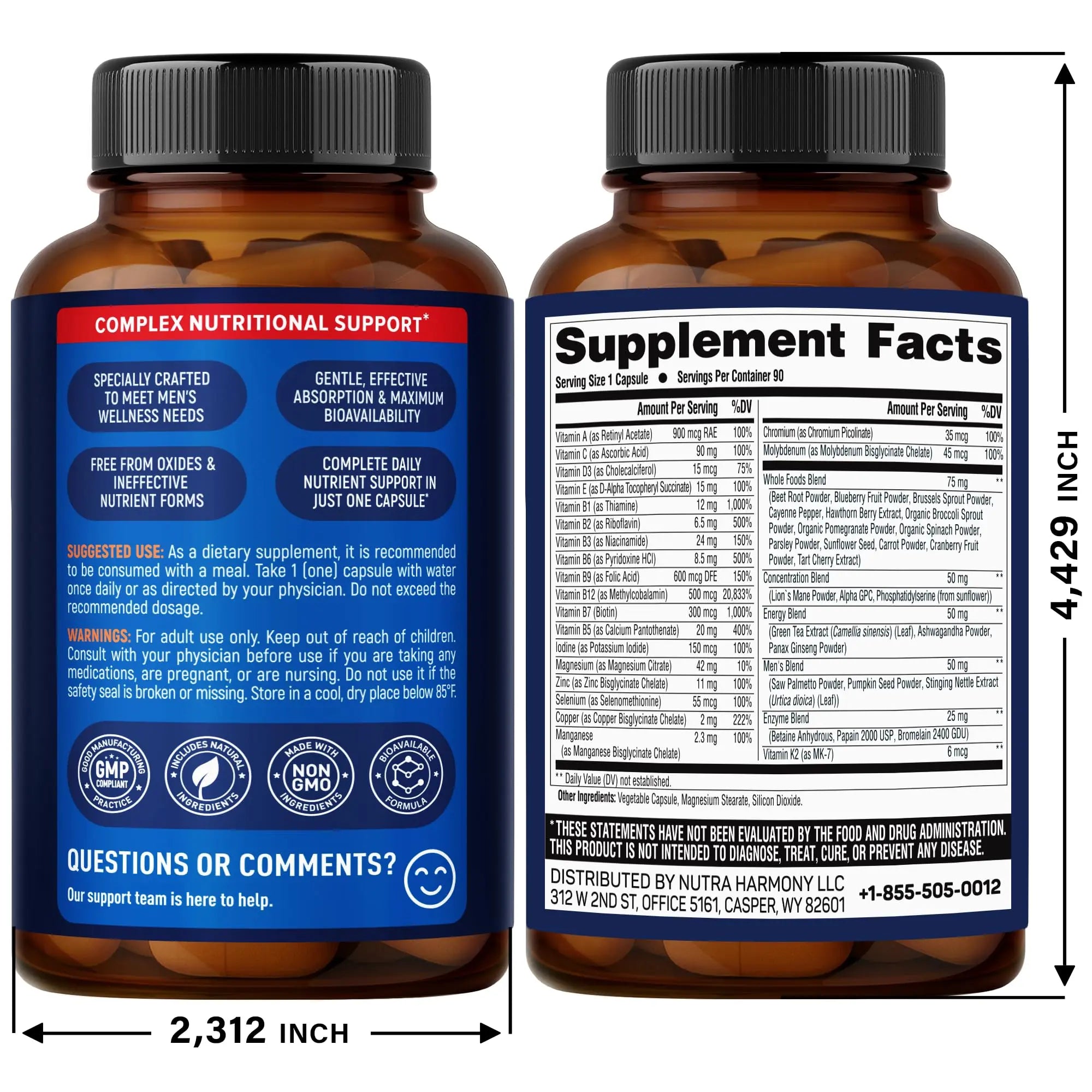 NUTRAHARMONY Multivitamins for Men & Magnesium Glycinate Capsules NUTRAHARMONY uk supplements