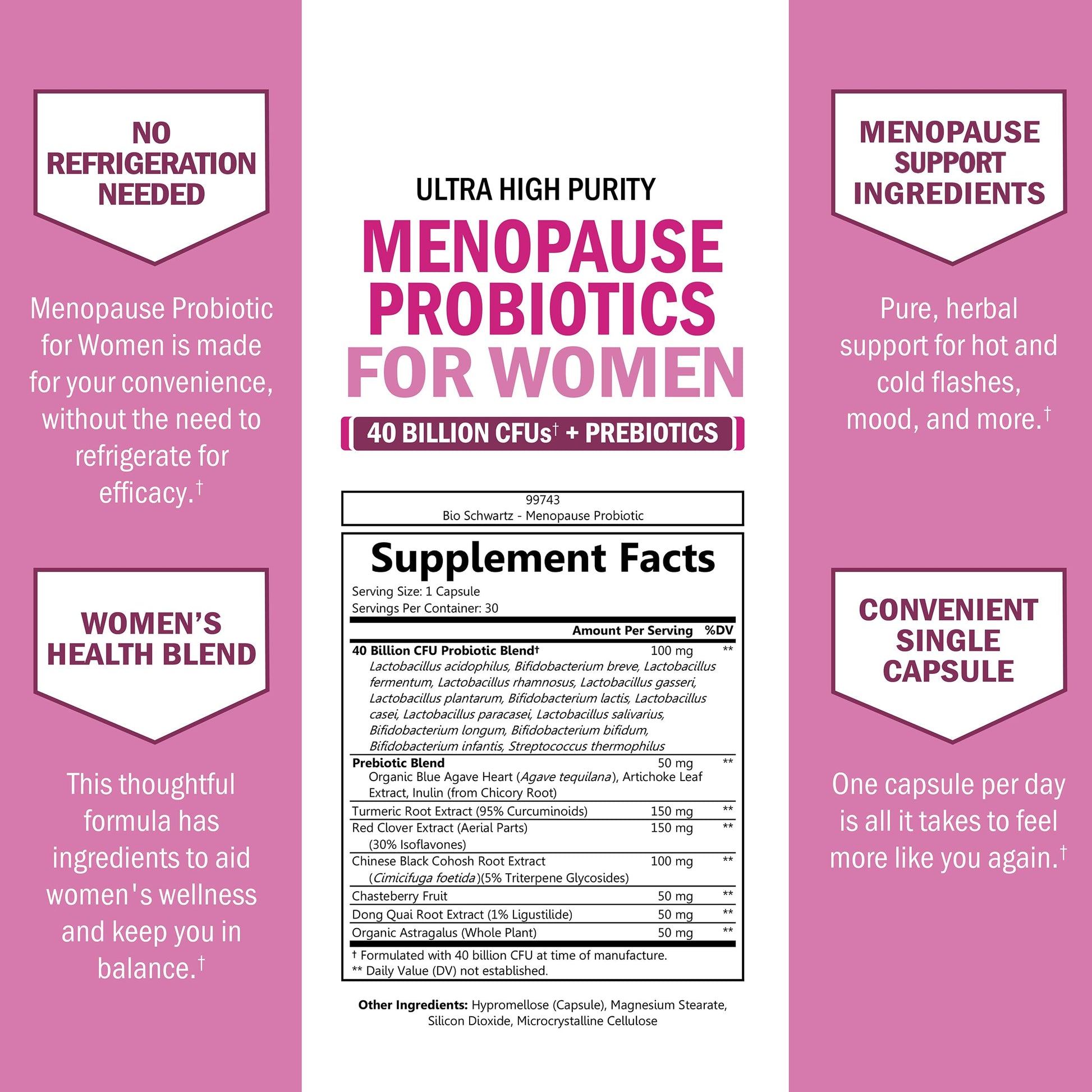 Menopause Supplements for Women - 40 Billion CFU Menopause Probiotics for Women - Support for Hot Flashes Night Sweats Mood Swings and Balance - Non-GMO, 30 Easy-Swallow Capsules, 30 Servings BioSchwartz uk supplements