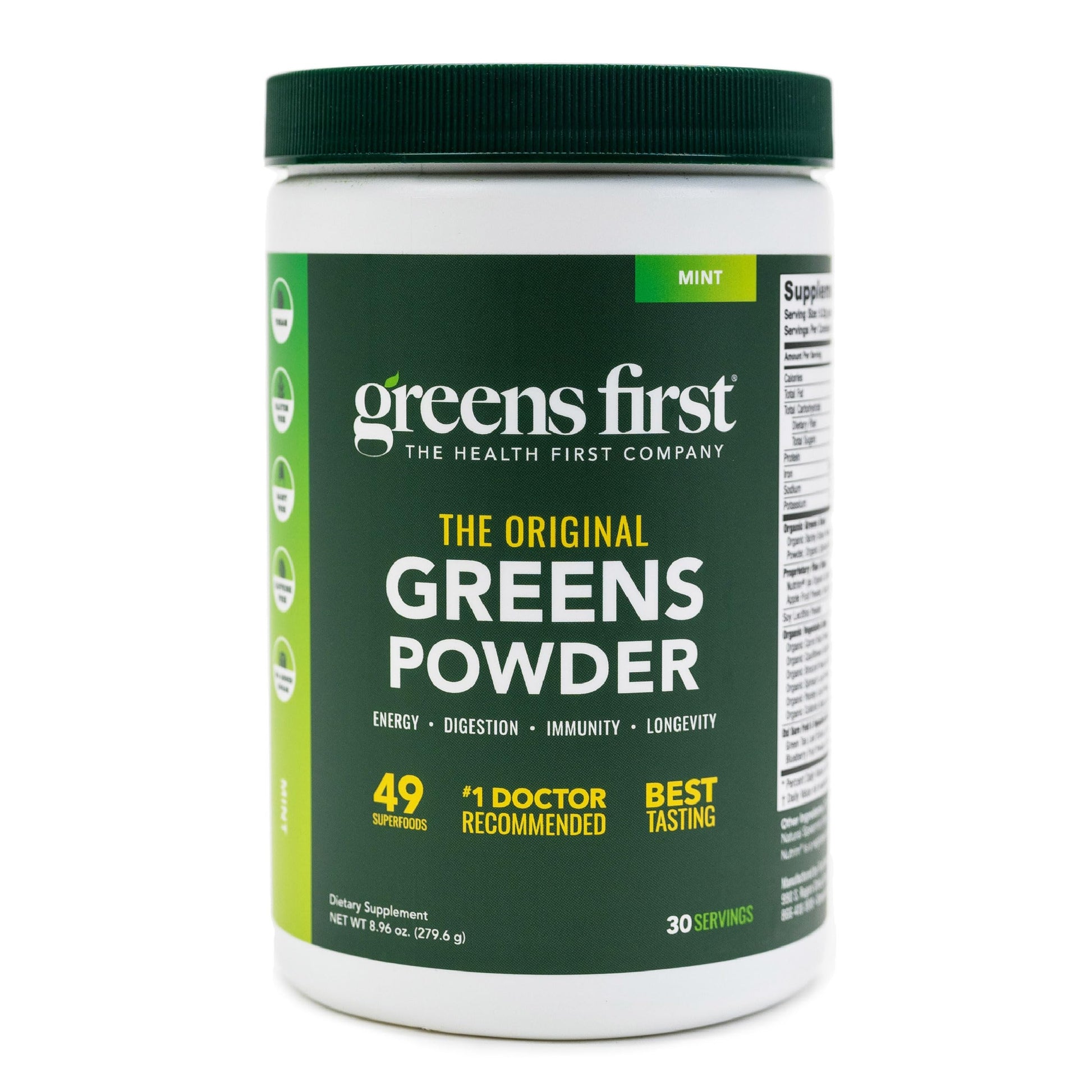 Greens First Original Greens Powder - 49 Superfoods - Organic Fruits & Veggies - Prebiotics, Probiotics & Digestive Enzymes - Antioxidant Smoothie - Dairy Free, Vegan & Non-GMO (Mint, 30 Servings) Greens First uk supplements