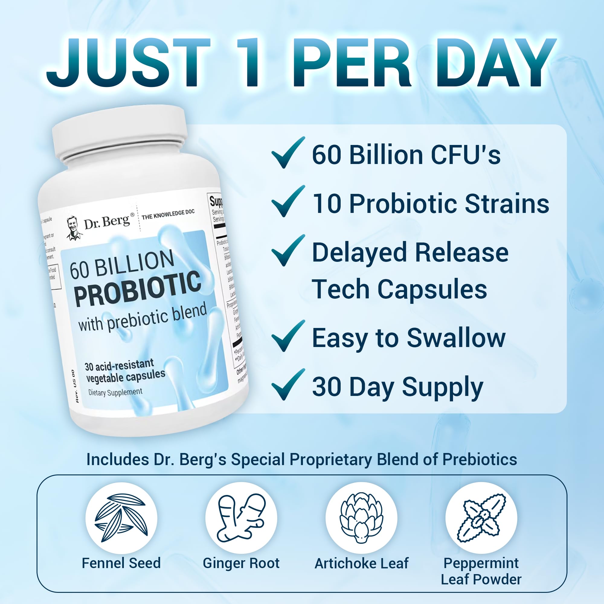 Dr. Berg 60 Billion Probiotic Supplement - Probiotics for Men & Women - Pre and Probiotics Dr. Berg Nutritionals uk supplements