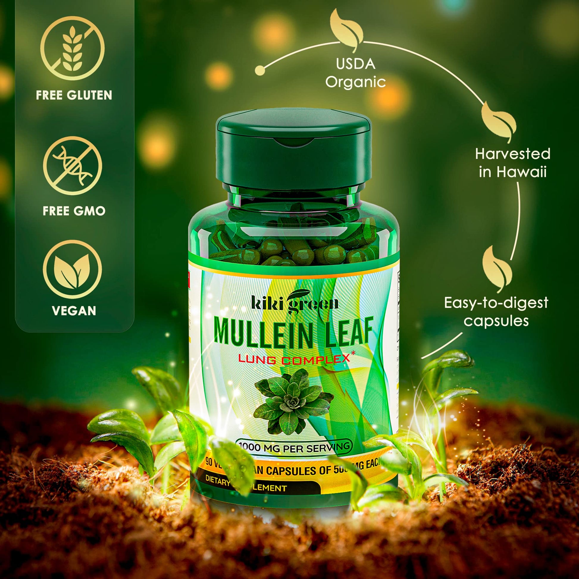 KIKI Green Mullein Leaf Extract Capsules - Herbal Respiratory Supplement - for Lung Cleans KIKI Green uk supplements