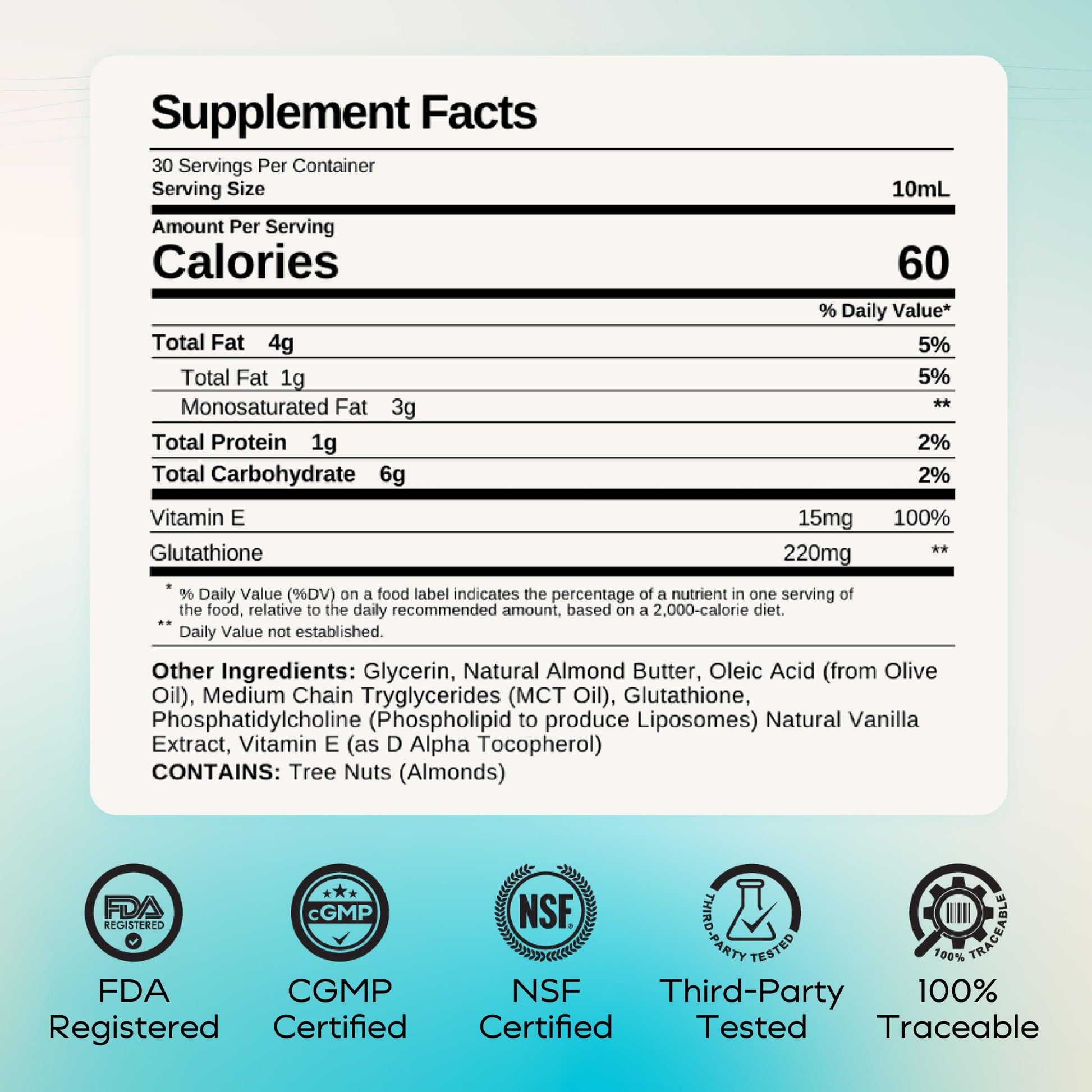 MYCL Liposomal Glutathione Supplement Squeeze Packs – Vitamin E and MCT Oil – Skin, Hair and Nail Health– High Absorption - Vanilla Almond – 30 Single-Serve Packets MYCL uk supplements
