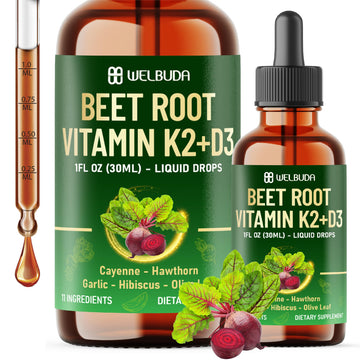 11in1 Beet Root Liquid Supplement - for Support Immune, Energy - with Vitamin D3, Vitamin K2, Hawthorn Berry, Cayenne Pepper, Garlic, Hibiscus, Olive, Red Spinach, Green Tea - 1 FL Oz - 30 Servings WELBUDA uk supplements
